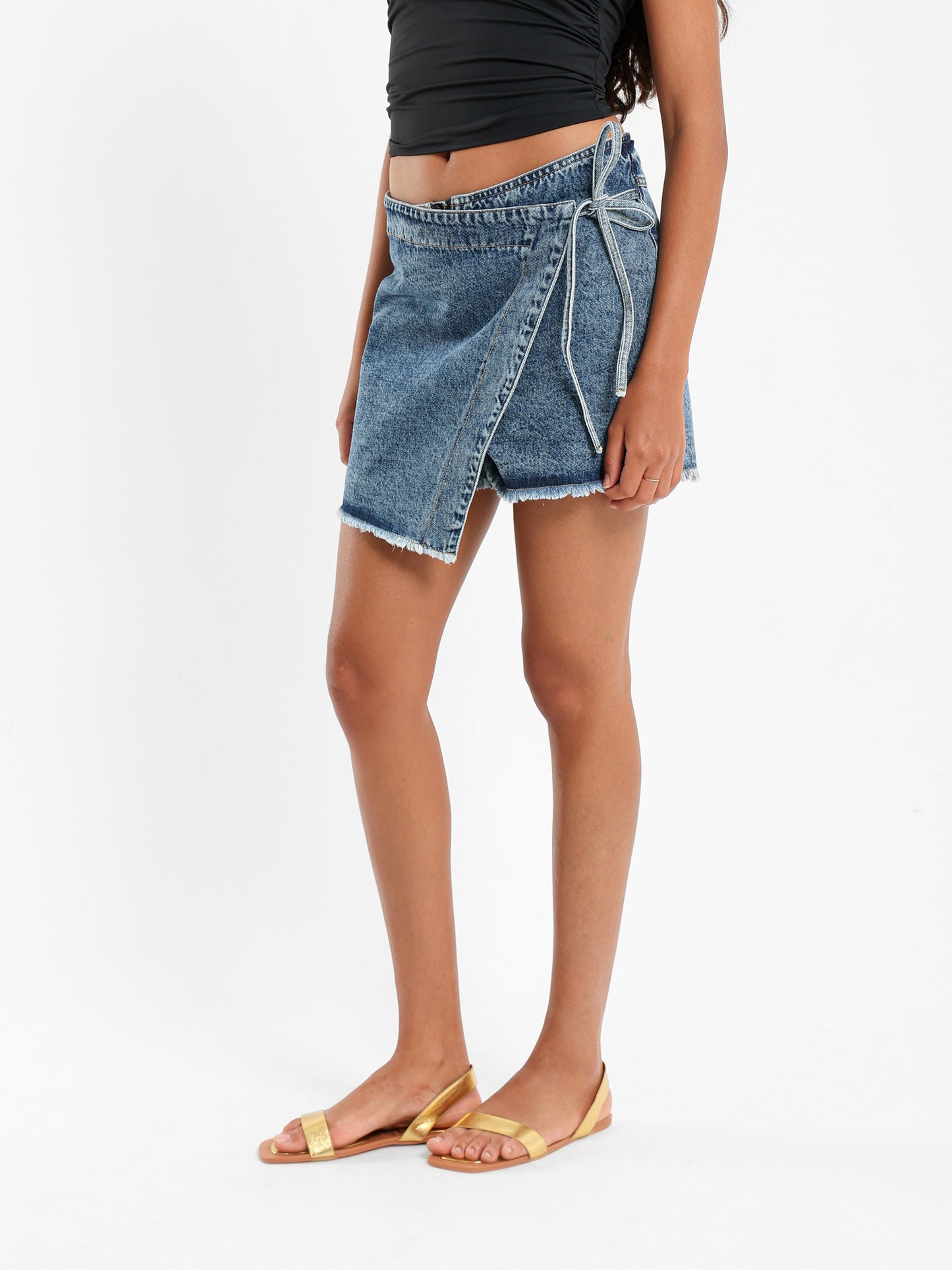 Unfinished Asymmetrical Denim Skort