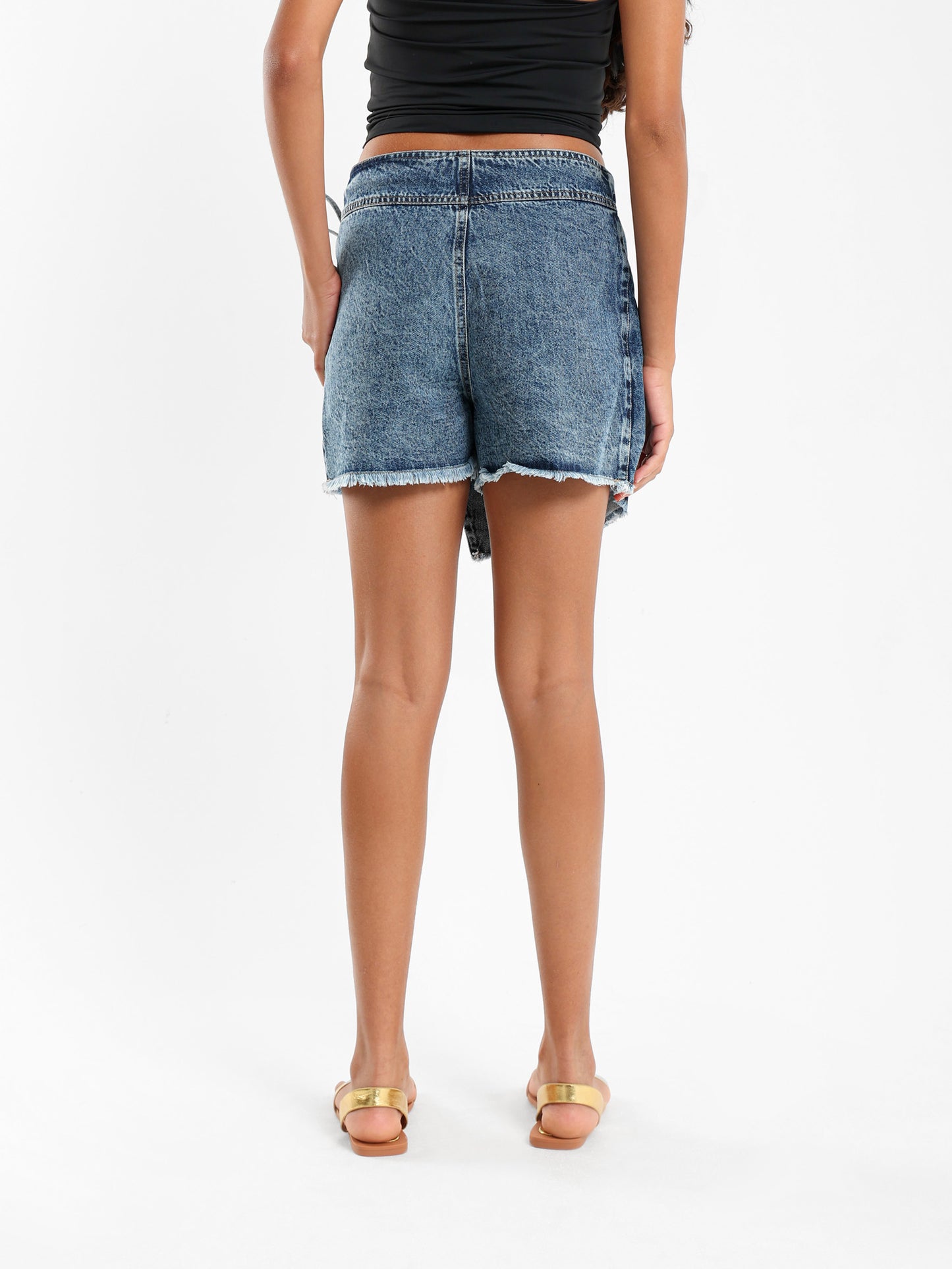 Unfinished Asymmetrical Denim Skort