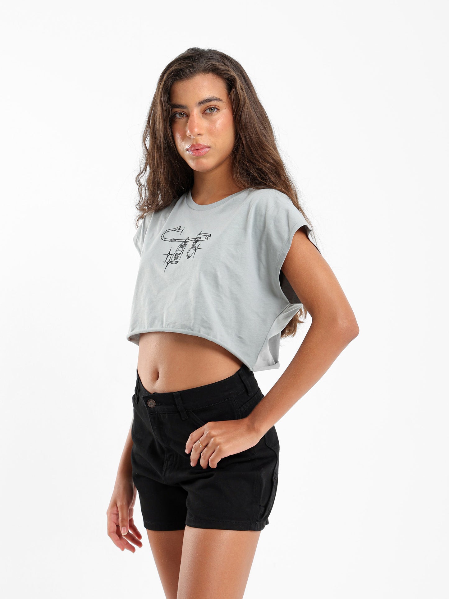 Pin Print Cropped T-Shirt