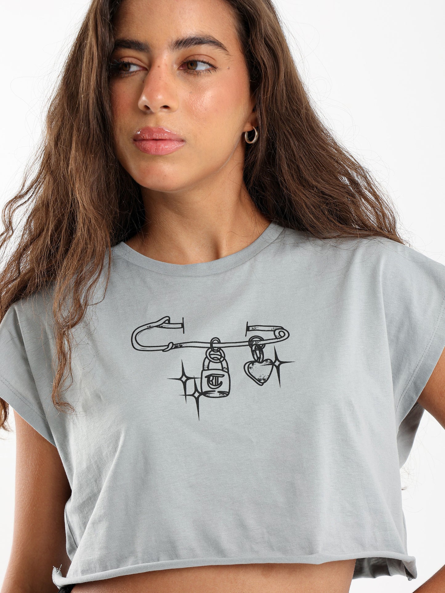 Pin Print Cropped T-Shirt