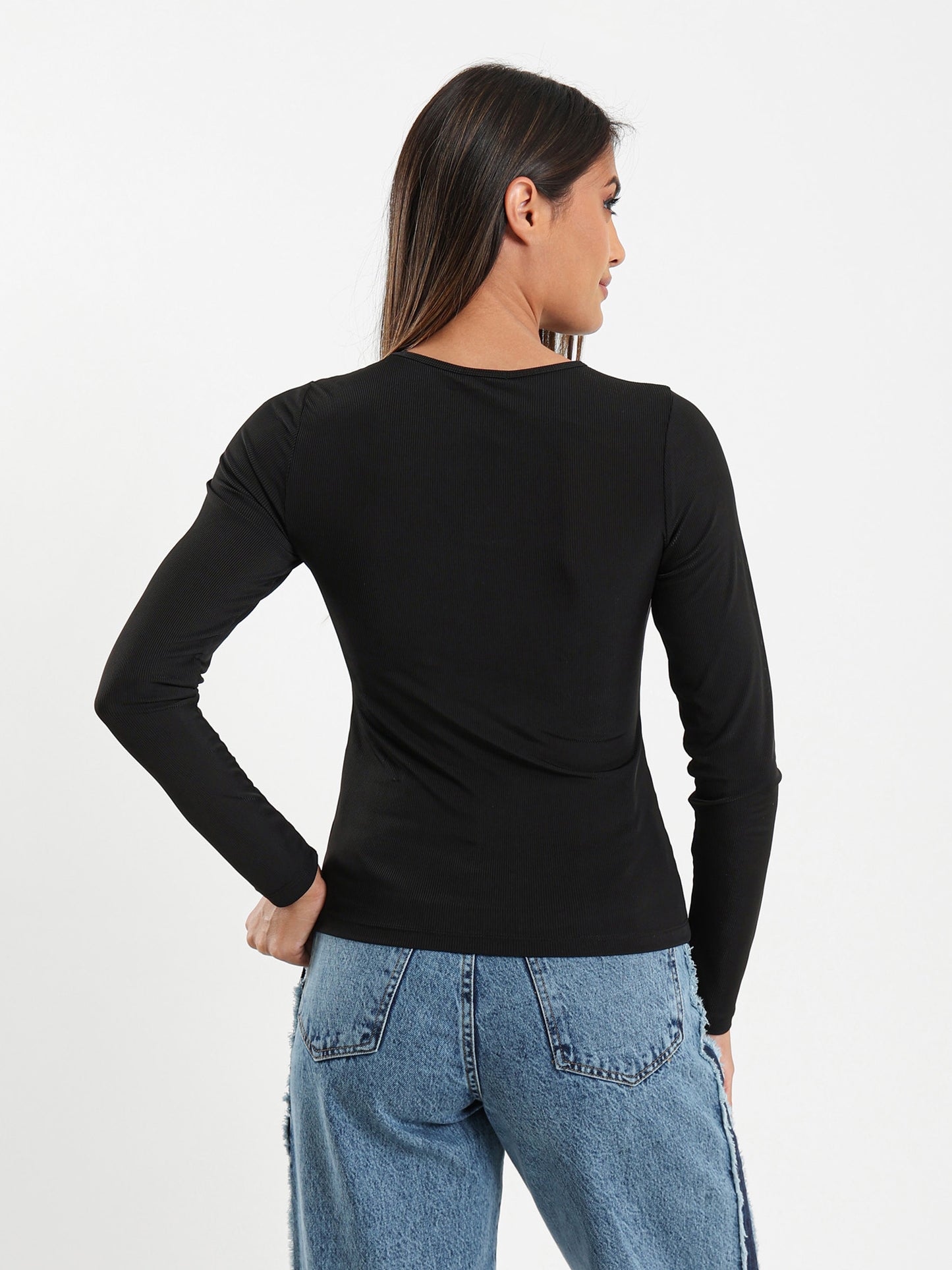 Ribbed Long Sleeve Fitted Tee