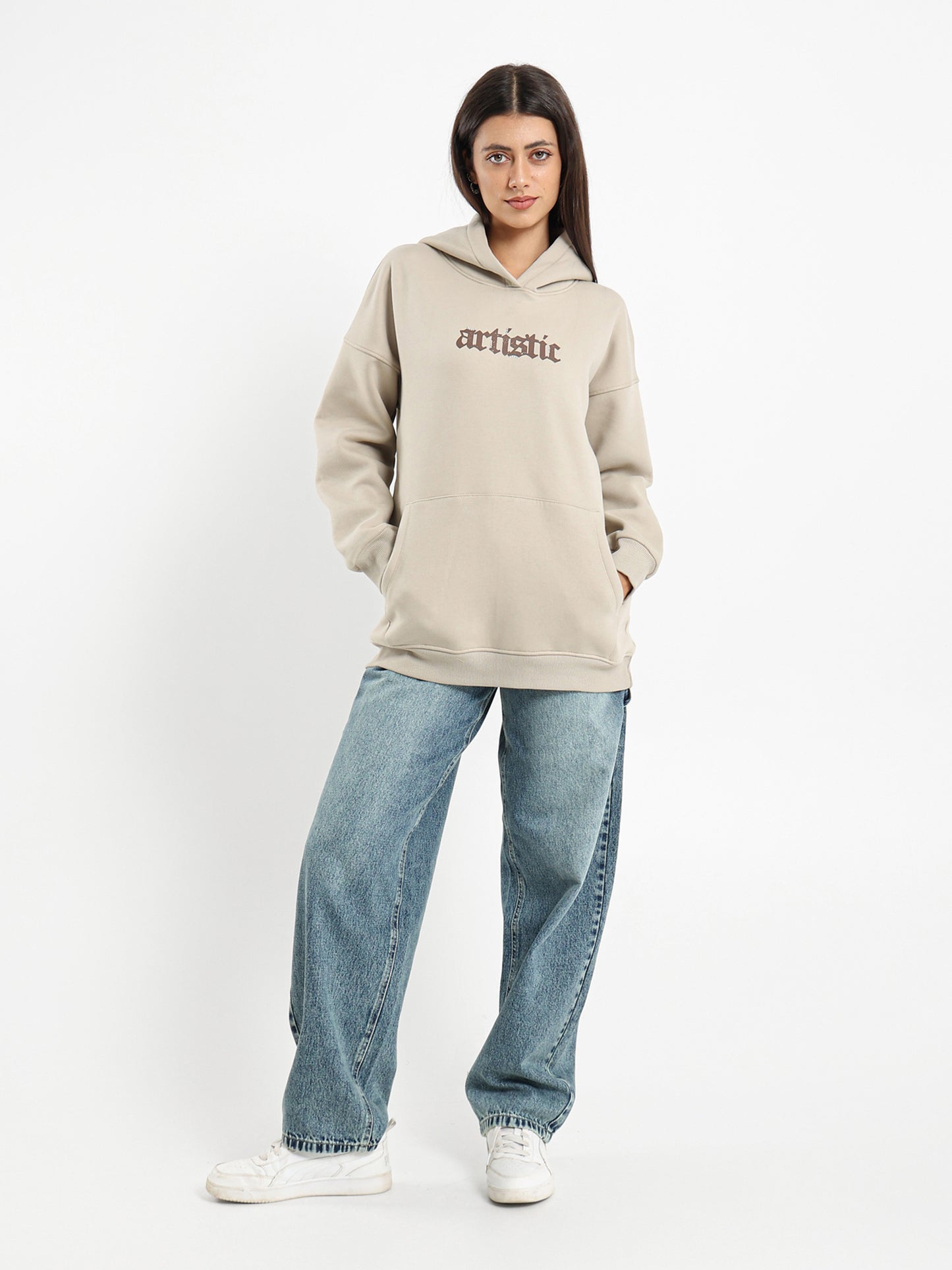 Artistic Print With Studs Oversized Sweatshirt