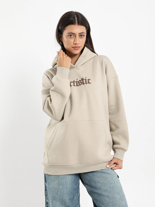 Artistic Print With Studs Oversized Sweatshirt