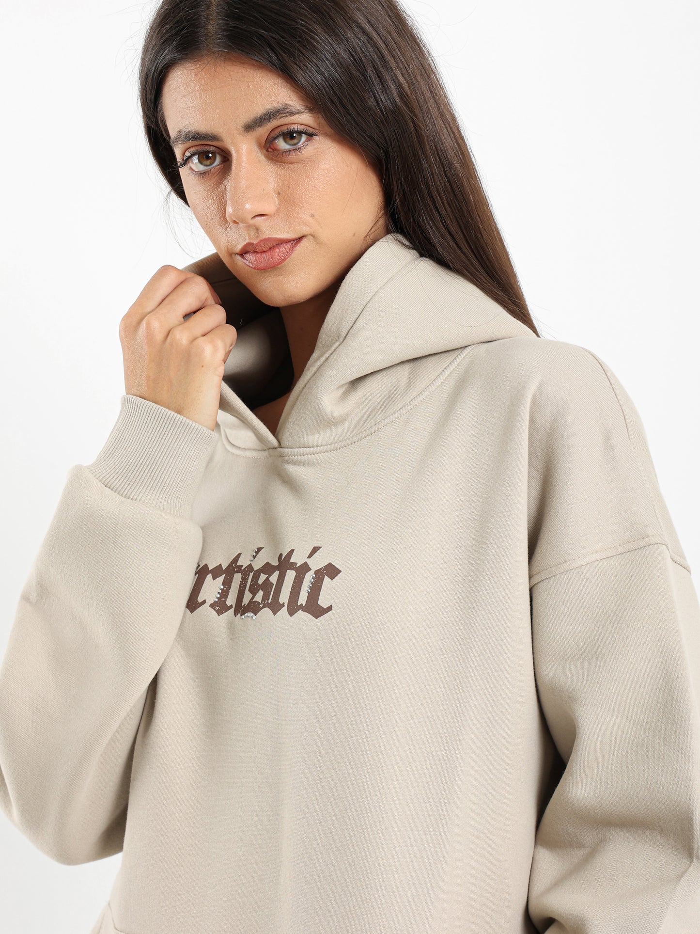 Artistic Print With Studs Oversized Sweatshirt