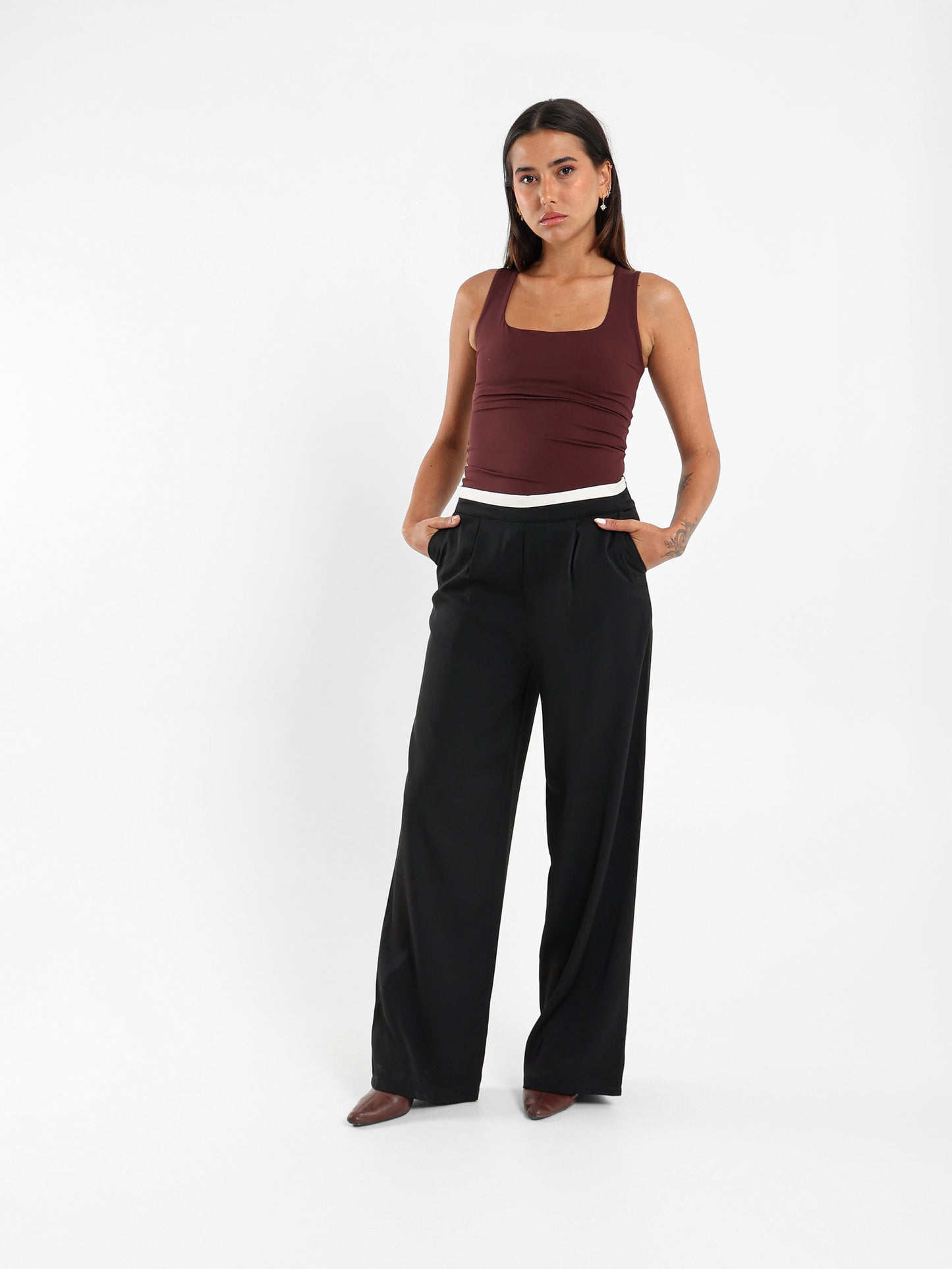 Boxer Detail Wide Leg Pants