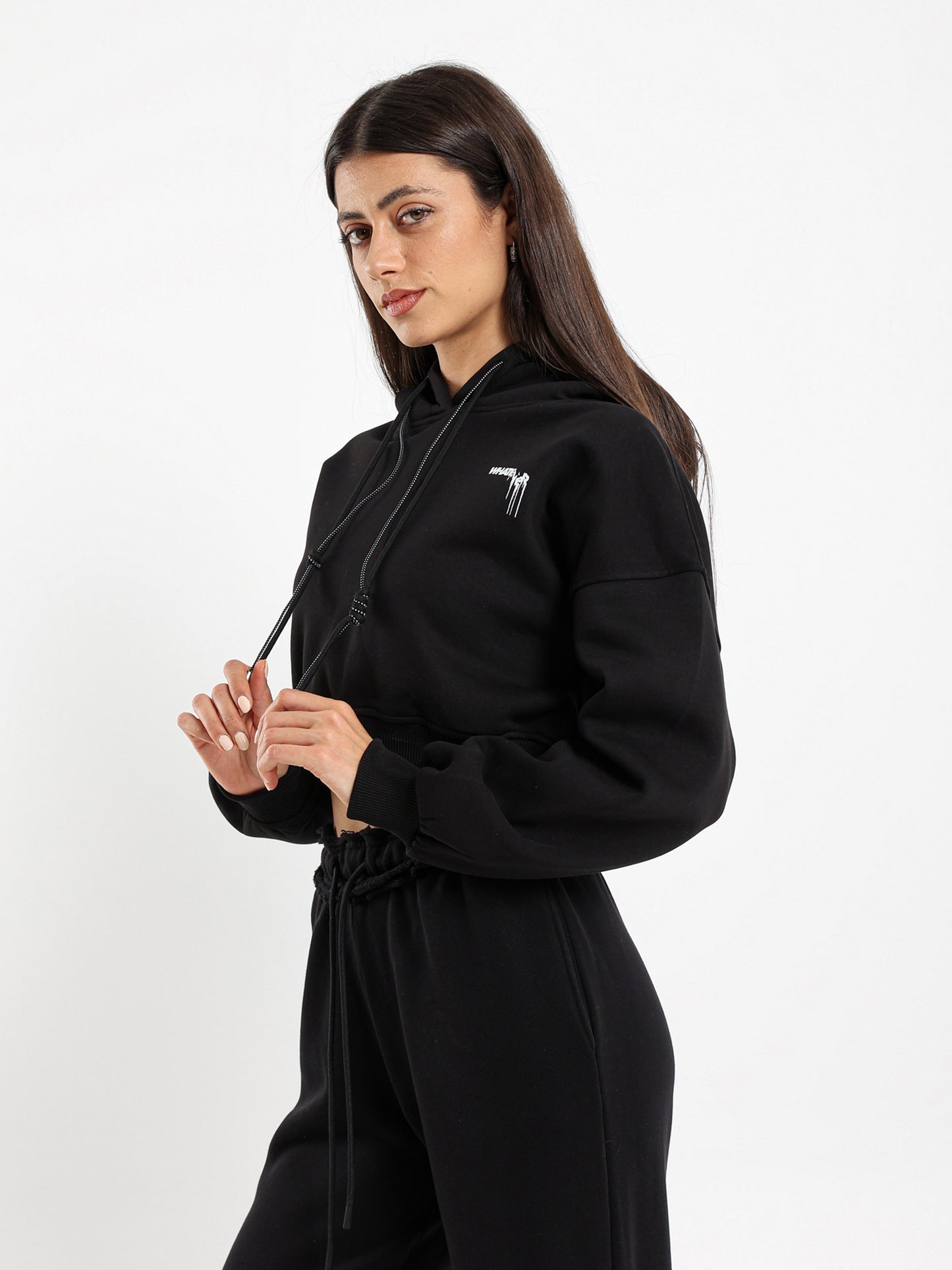 Whatever Print Cropped Hoodie