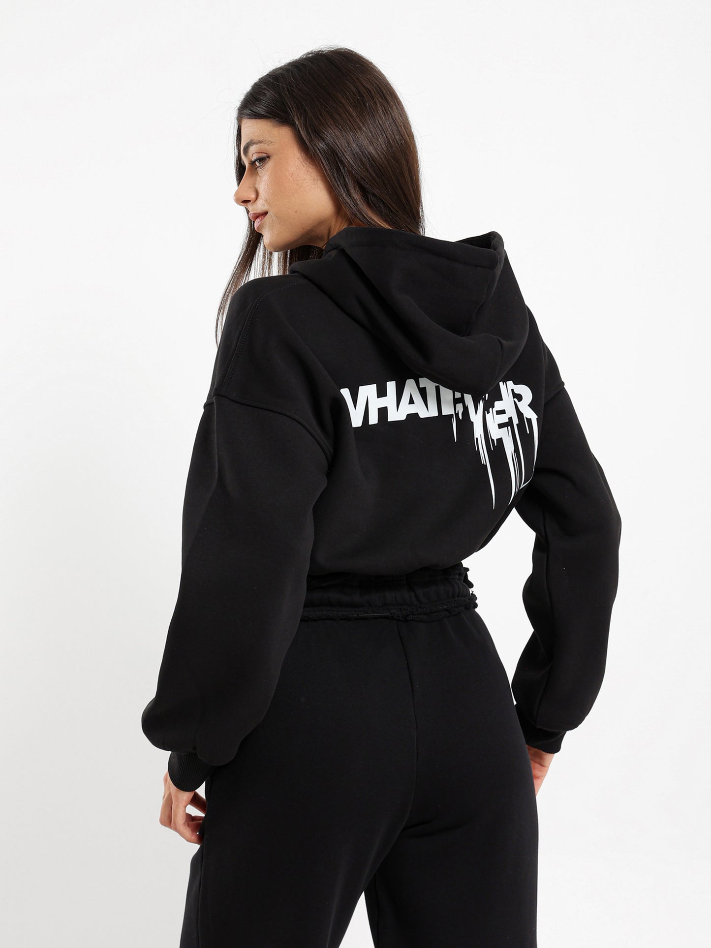 Whatever Print Cropped Hoodie
