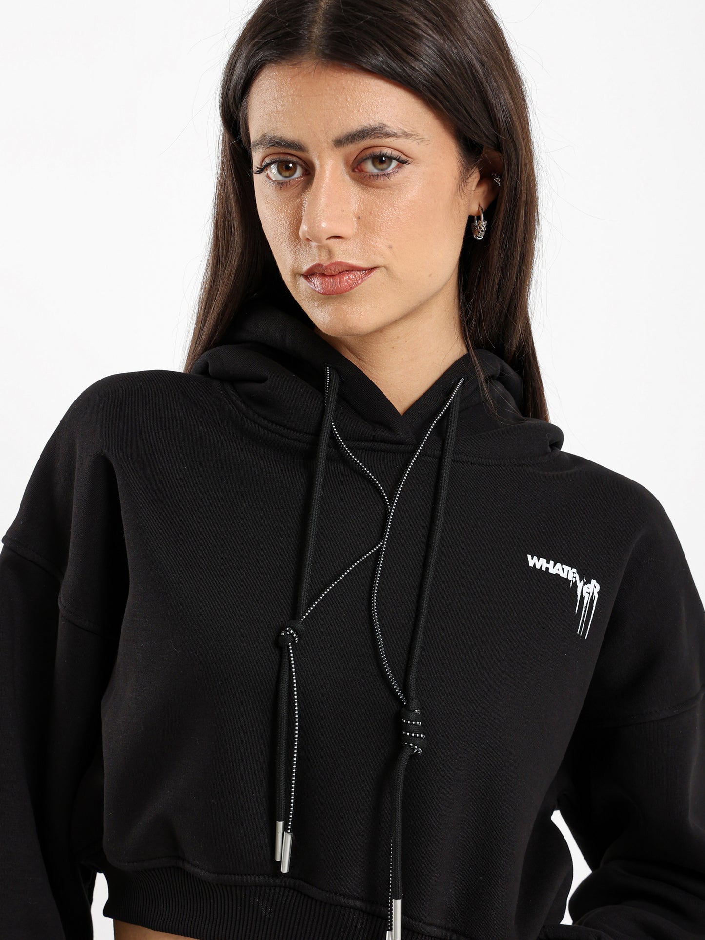 Whatever Print Cropped Hoodie