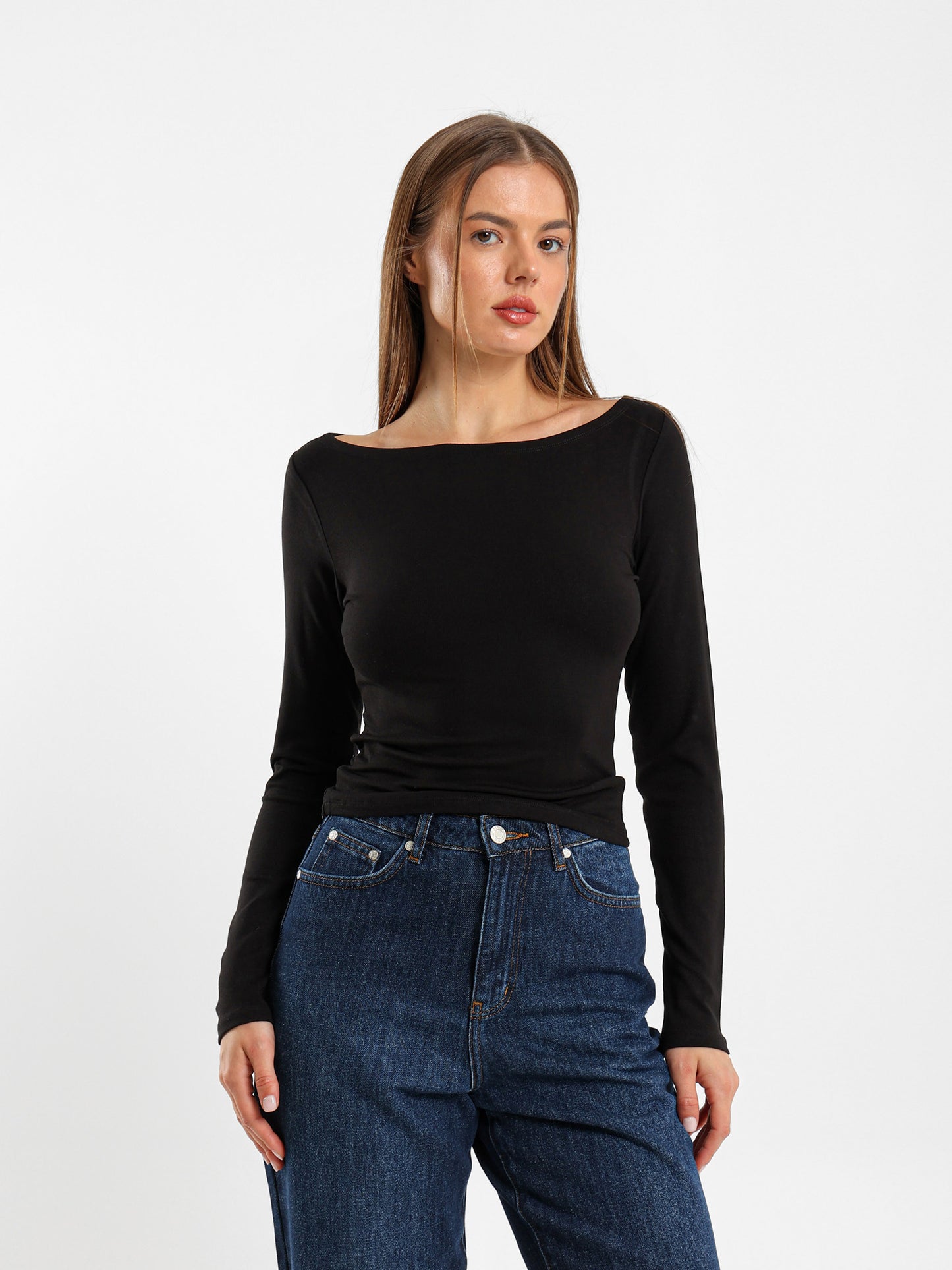 Boat Neck Long Sleeve Top