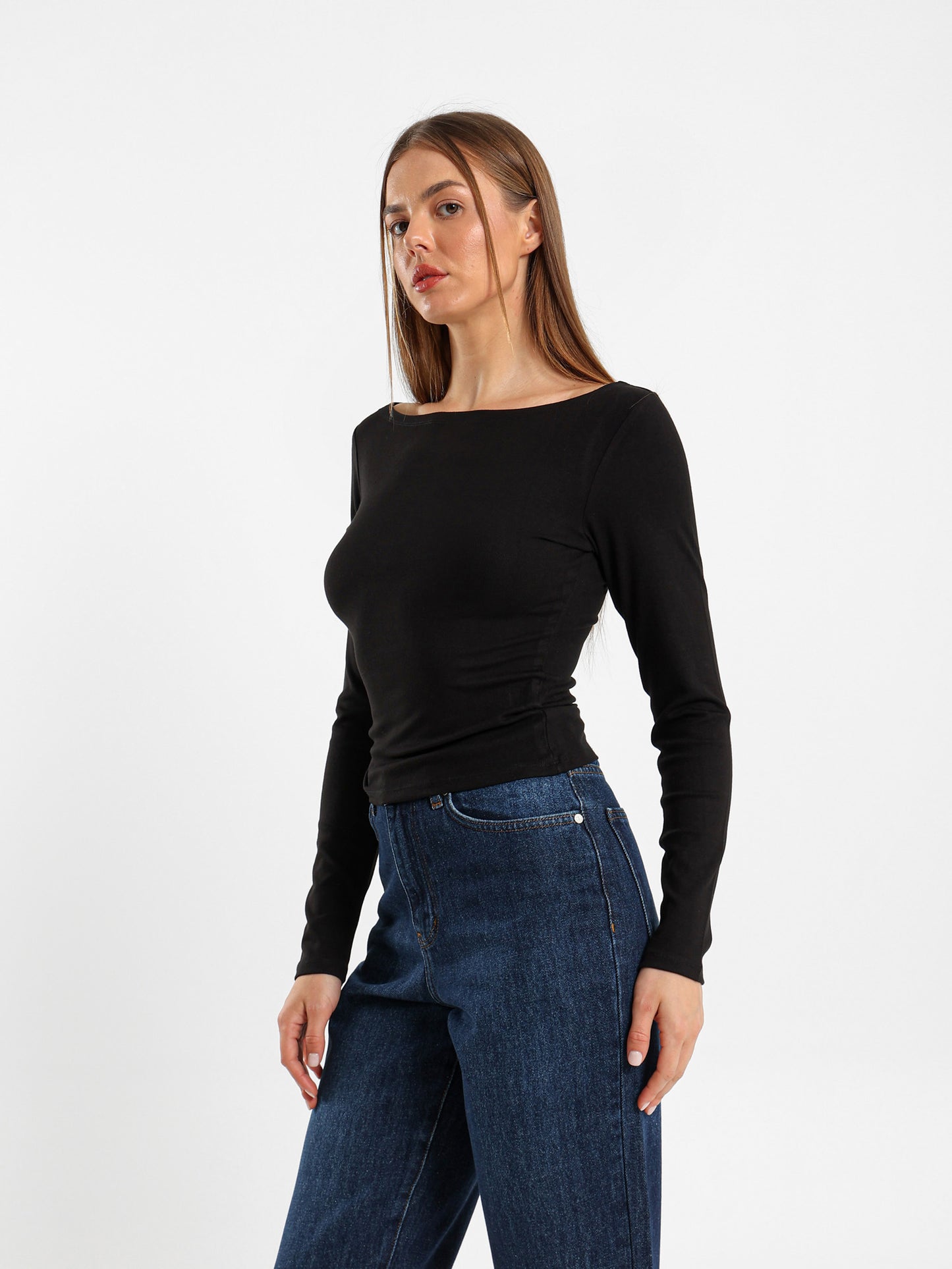 Boat Neck Long Sleeve Top
