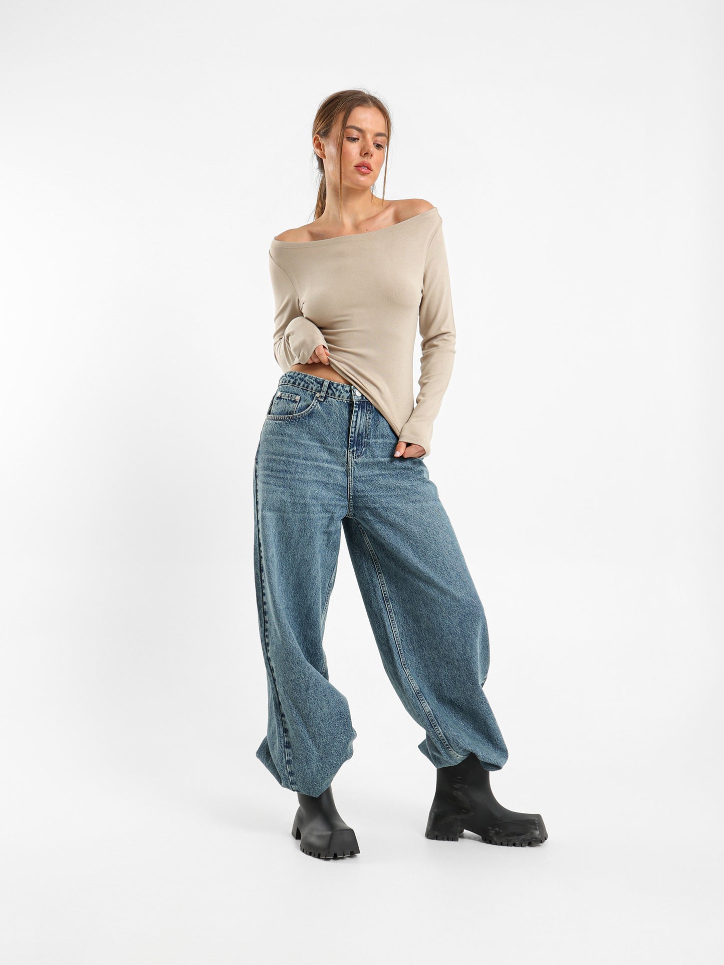Boat Neck Long Sleeve Top