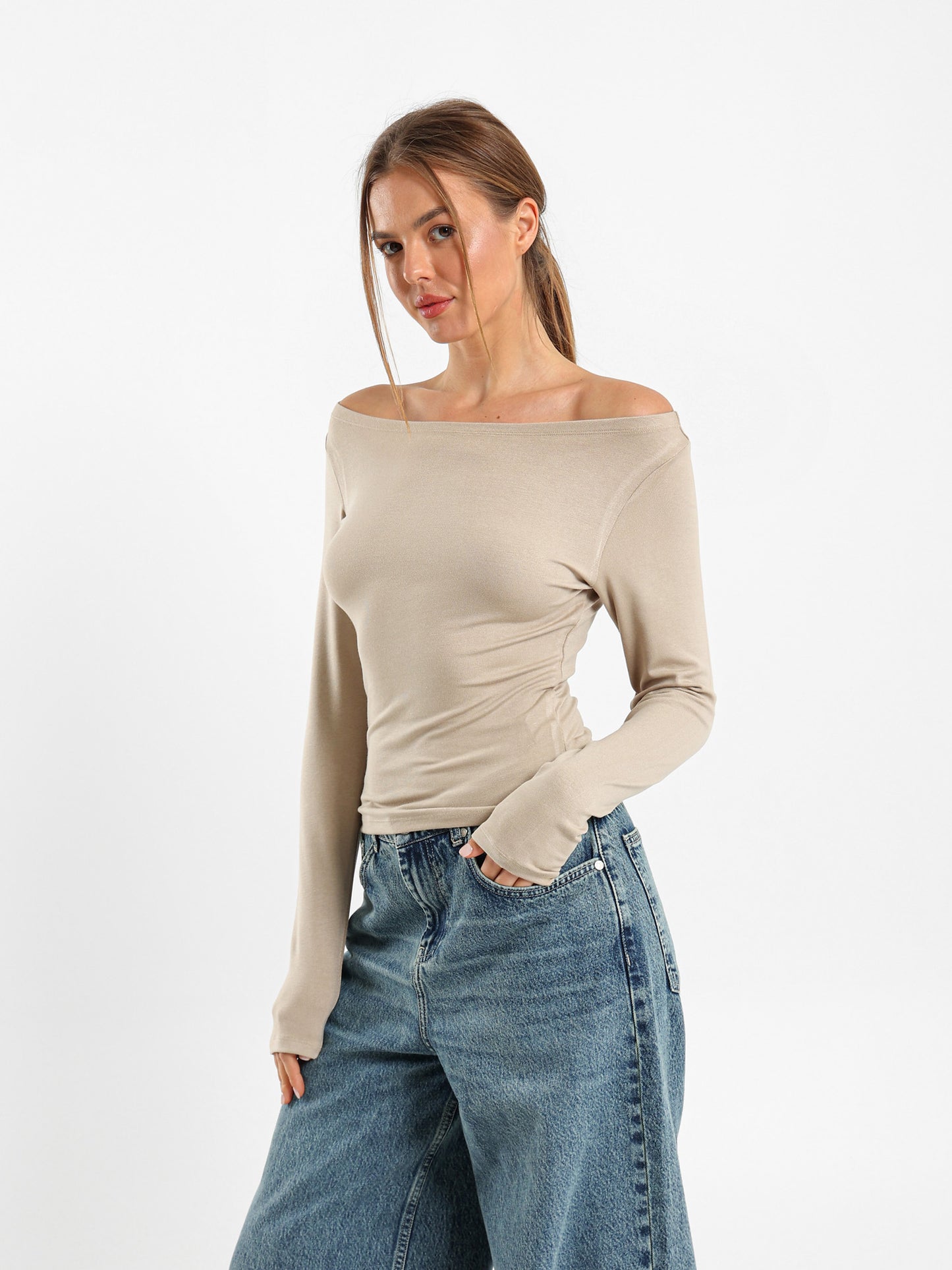 Boat Neck Long Sleeve Top