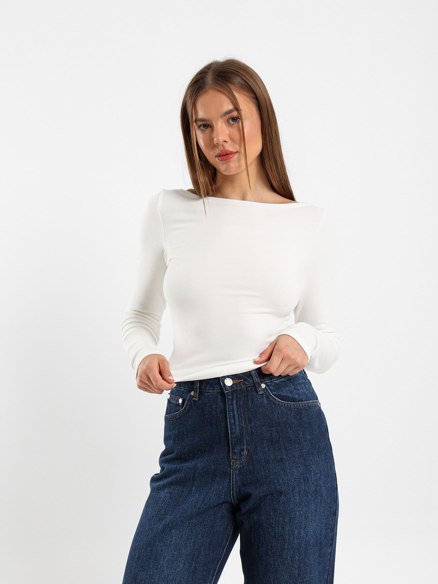 Boat Neck Long Sleeve Top