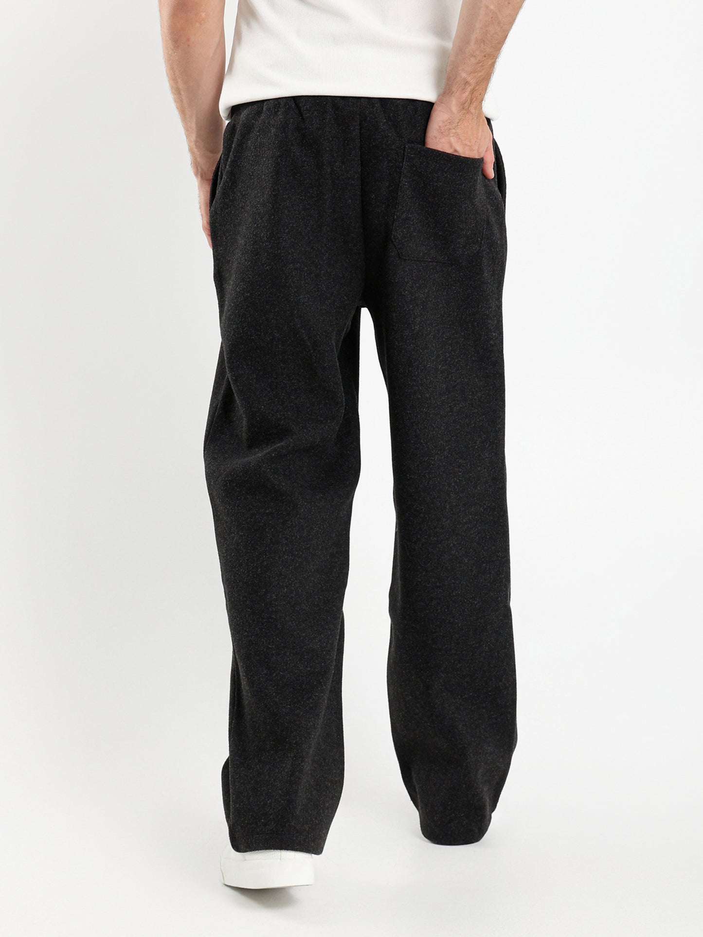 Relaxed Heathered Pants with Minimal Embroidery
