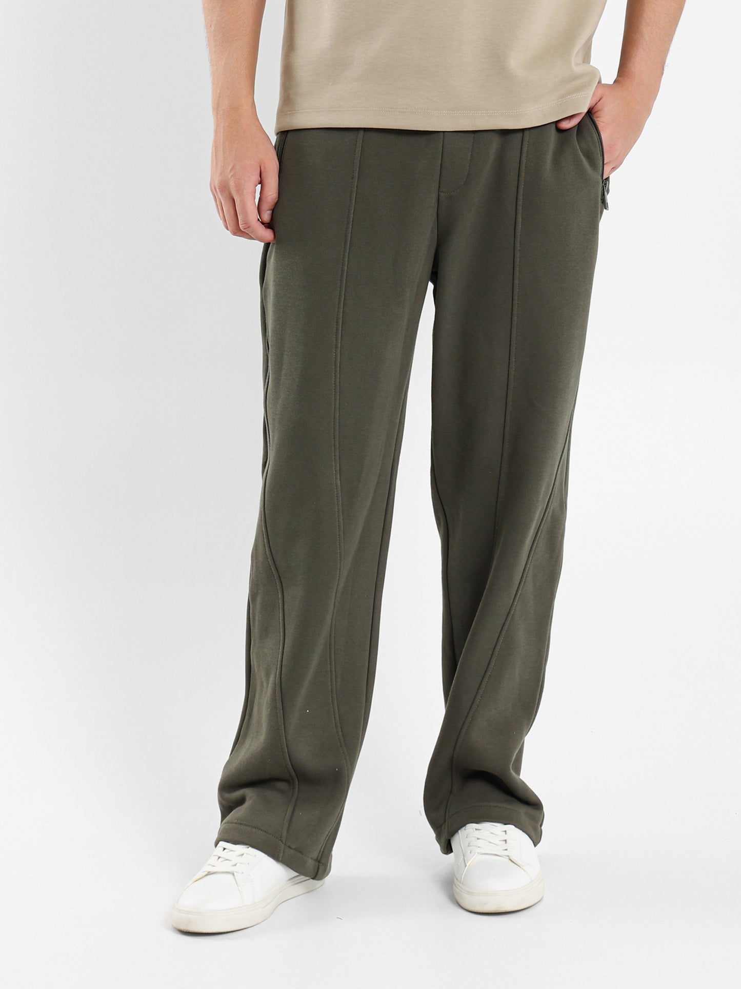 Front Panels Sweatpants with Zip-Up Pockets
