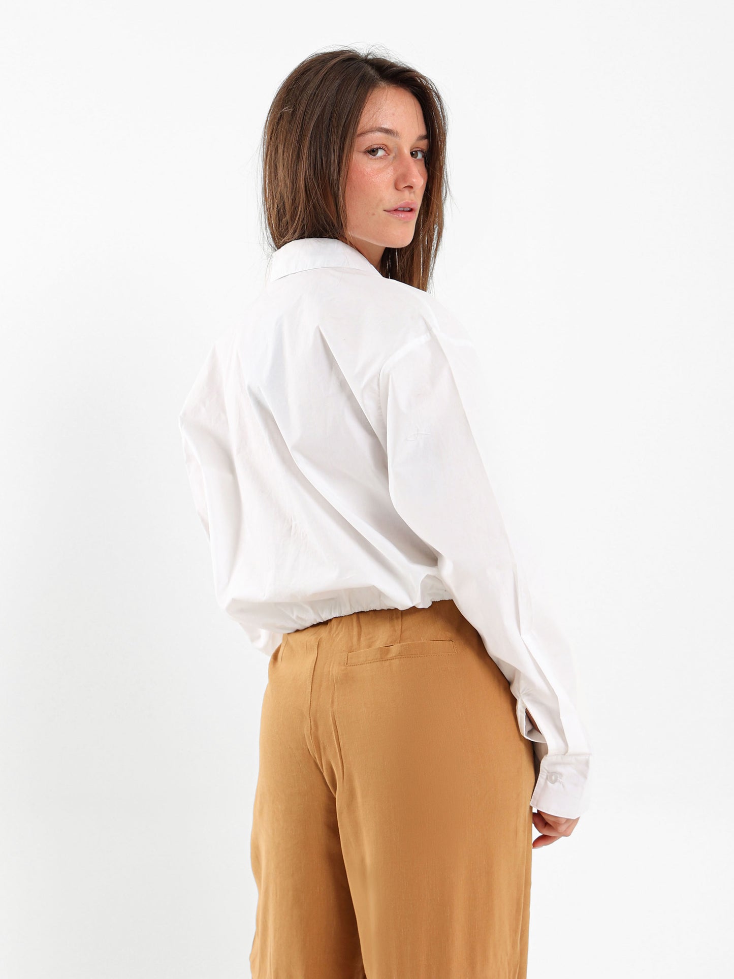Elastic Hem Poplin Shirt