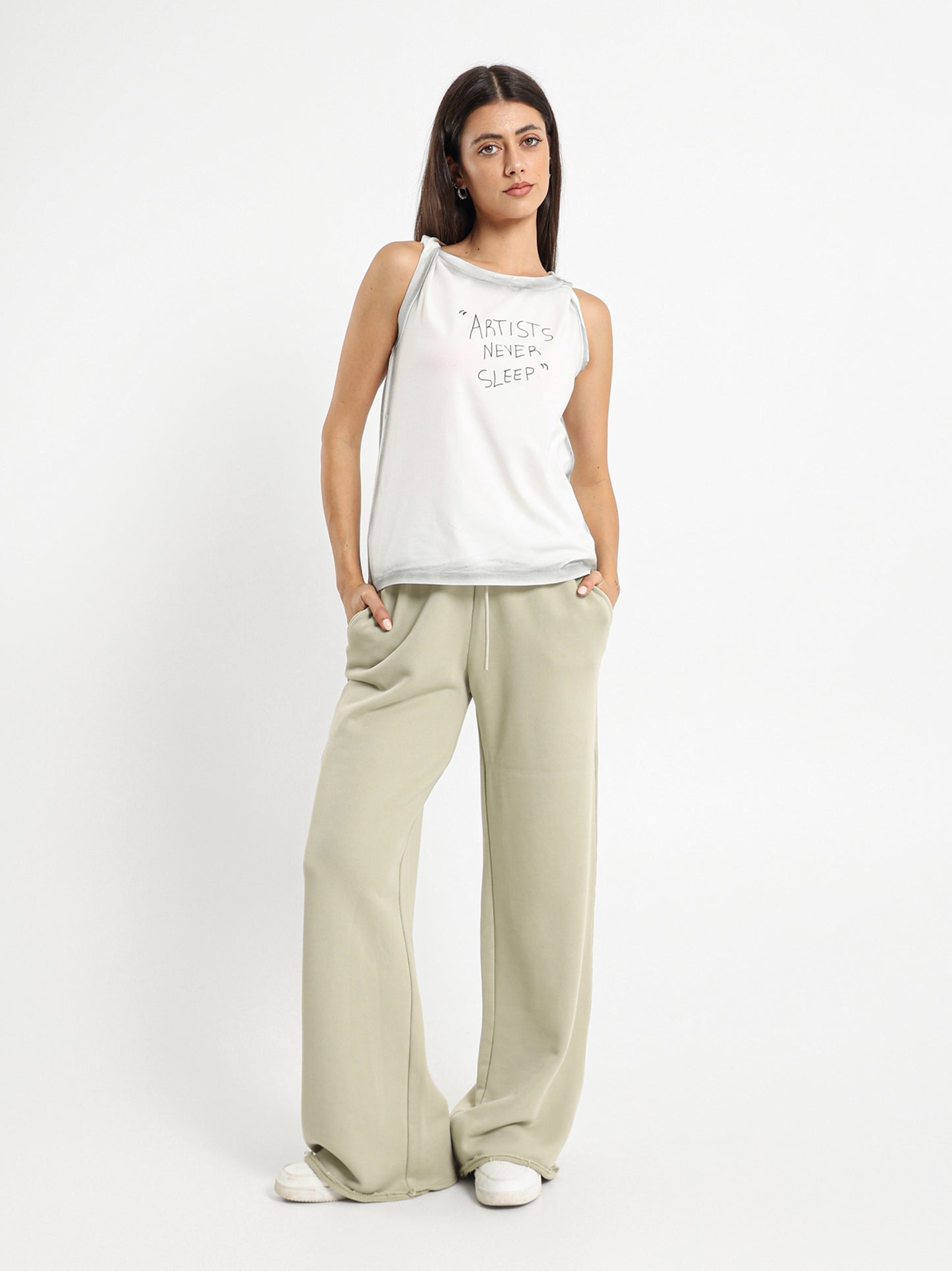 Unfinished Hem Wide Leg Sweatpants