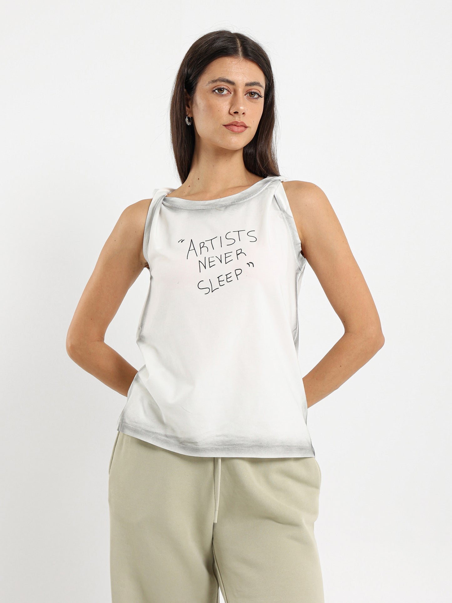 Sprayed Effect Printed Sleeveless Tee