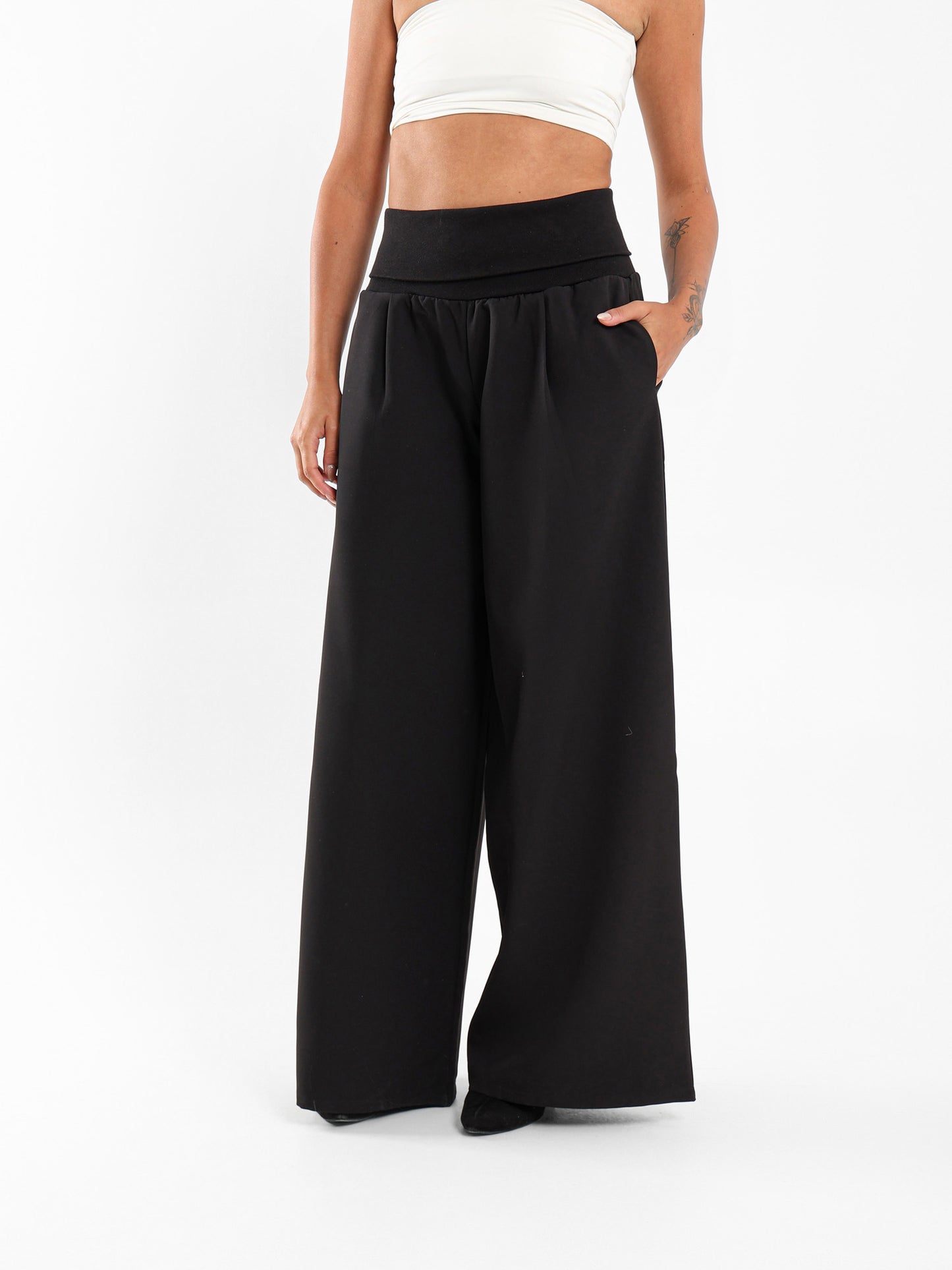 Fold Over Waistband Loose Pants