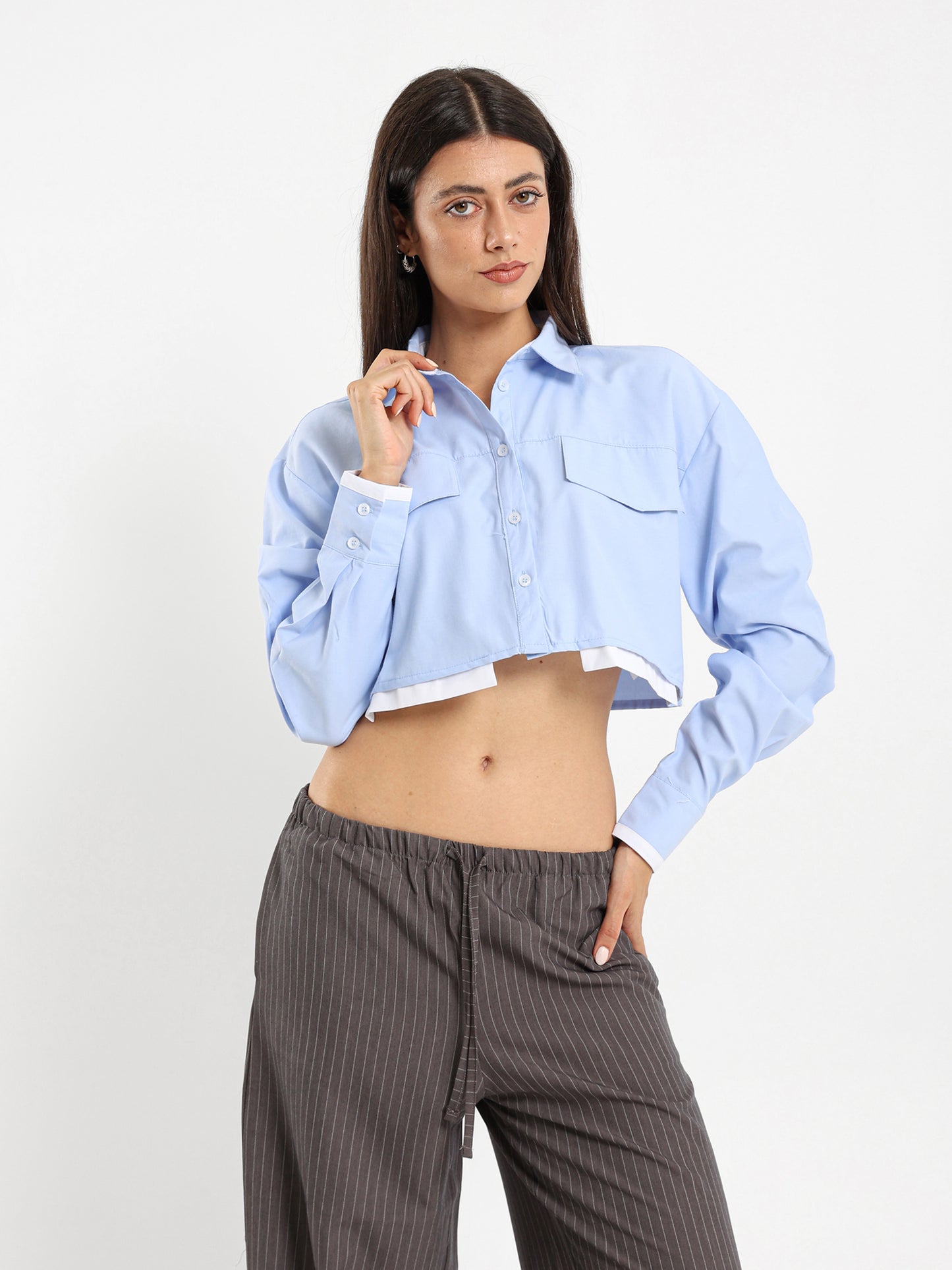 Cropped Contrast Fabric Shirt