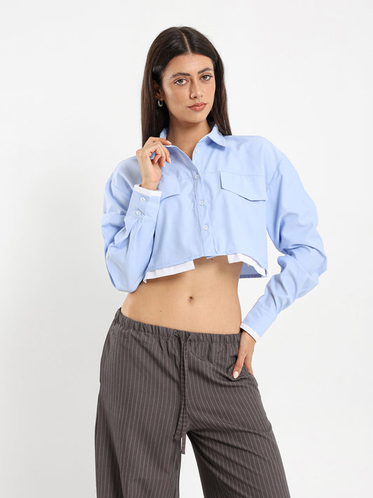 Cropped Contrast Fabric Shirt