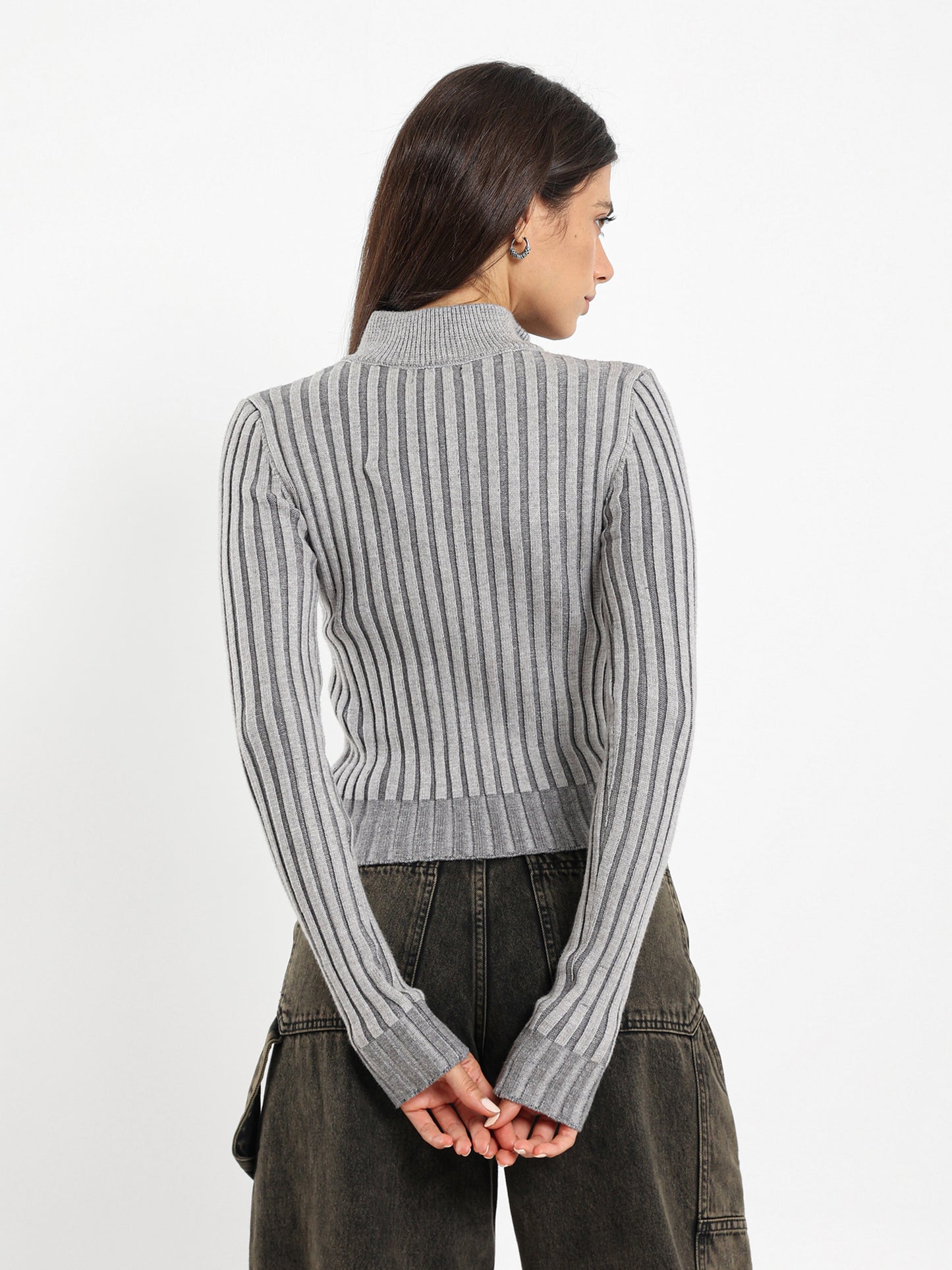 Polo Collared Front Zipper Cardigan
