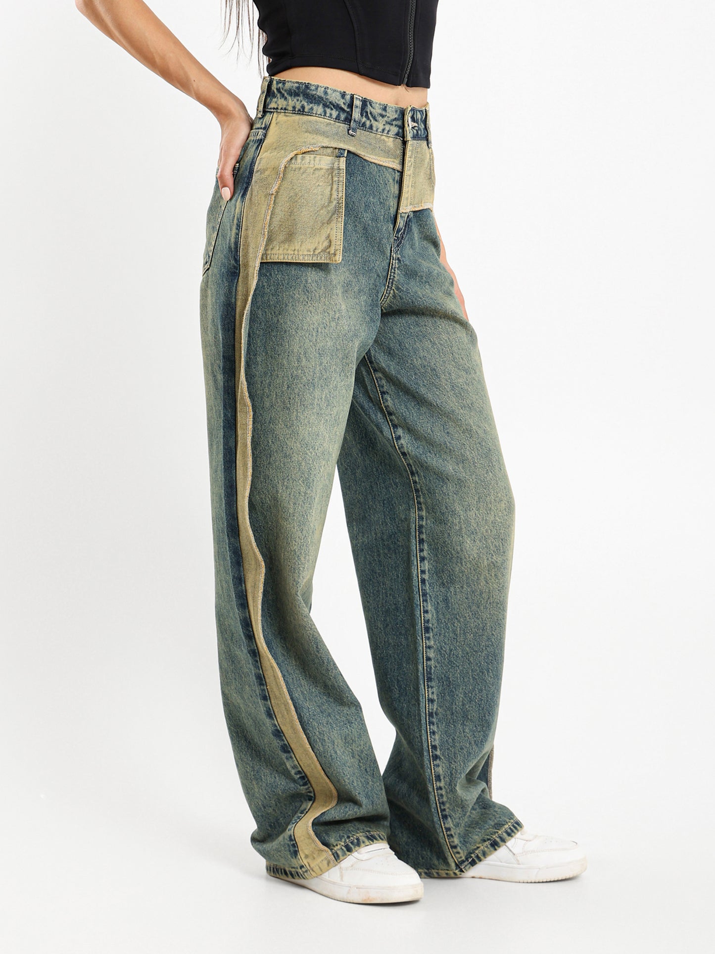 Ripped Vintage Wash Denim Jeans
