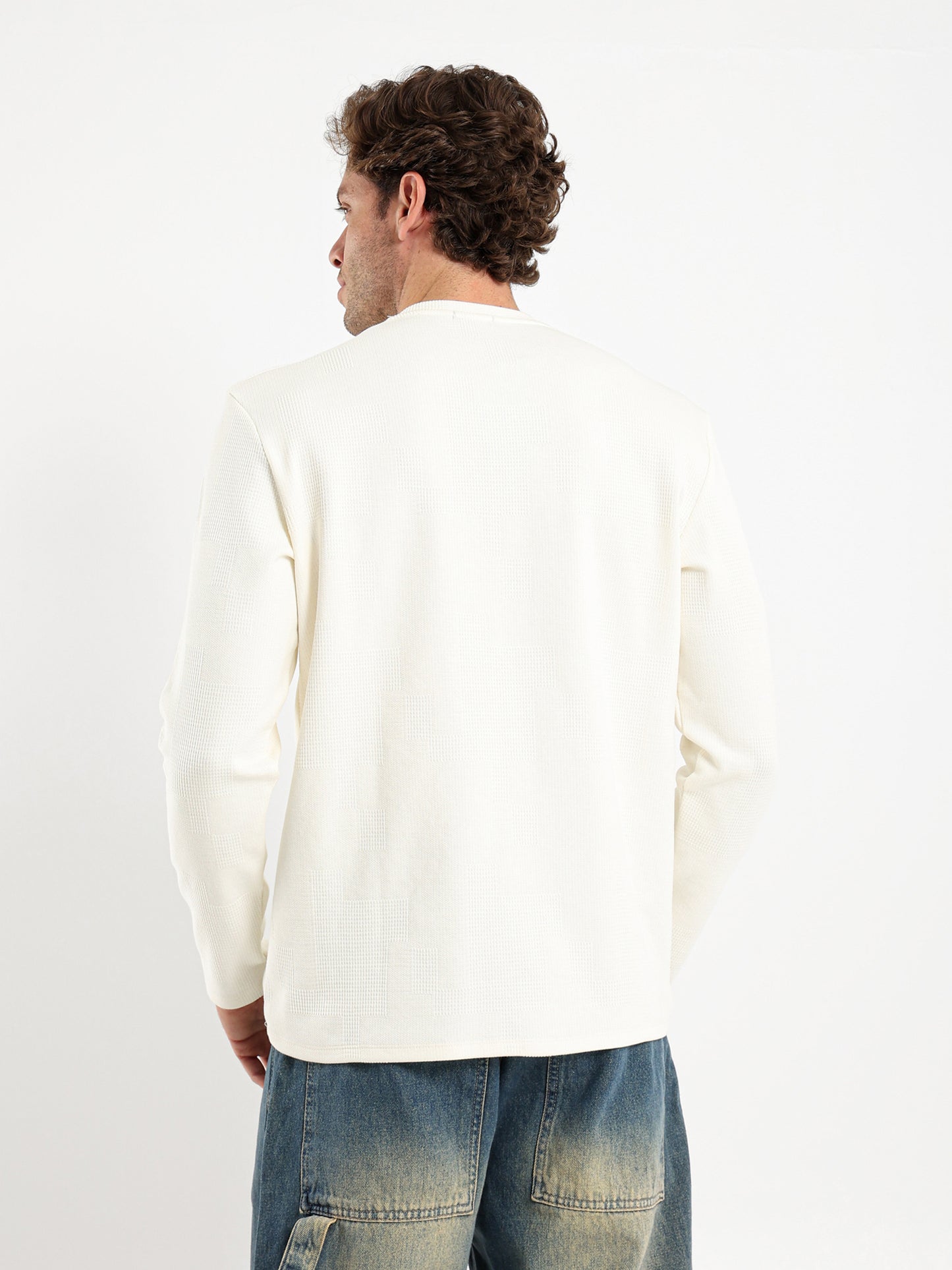 Waffle Grandad Collar Long Sleeve T-Shirt