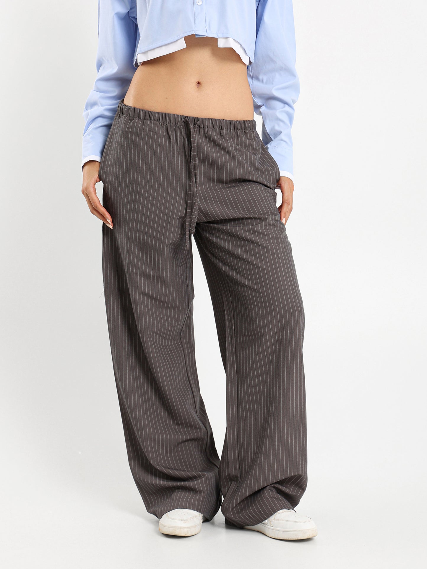 Drawstring Waist Pinstripe Pants