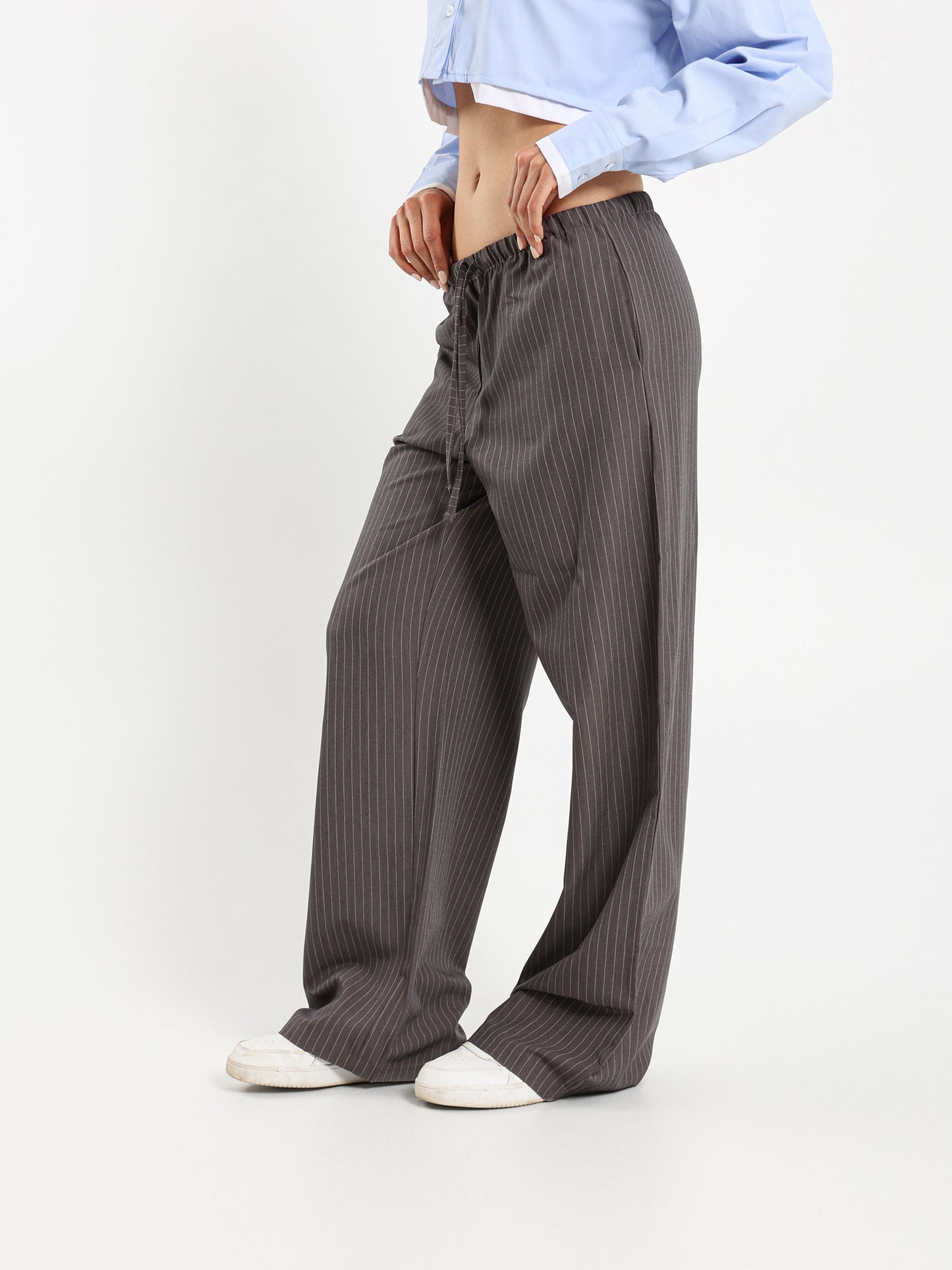 Drawstring Waist Pinstripe Pants