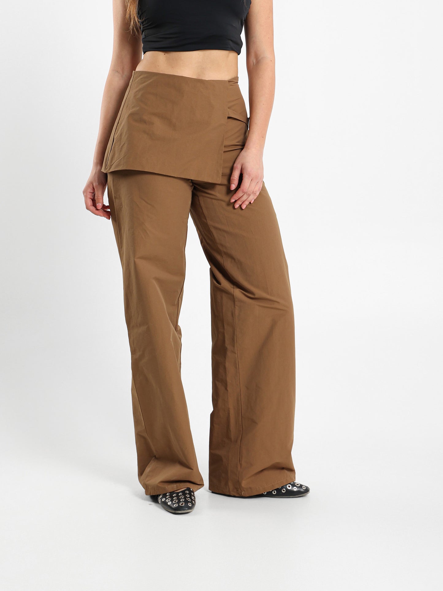 Wide Leg Pants With Overlapping Skirt Detail