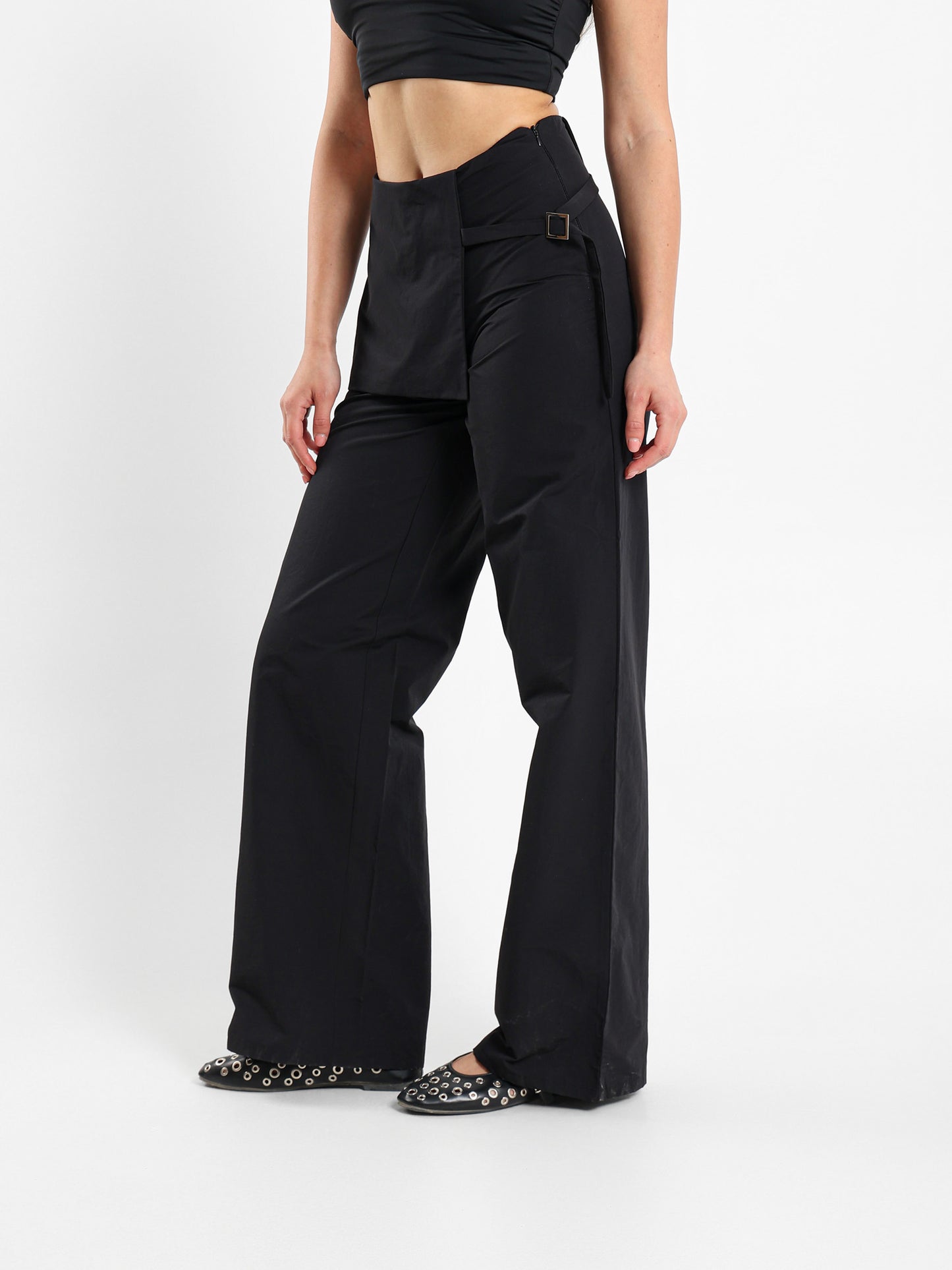 Wide Leg Pants With Overlapping Skirt Detail