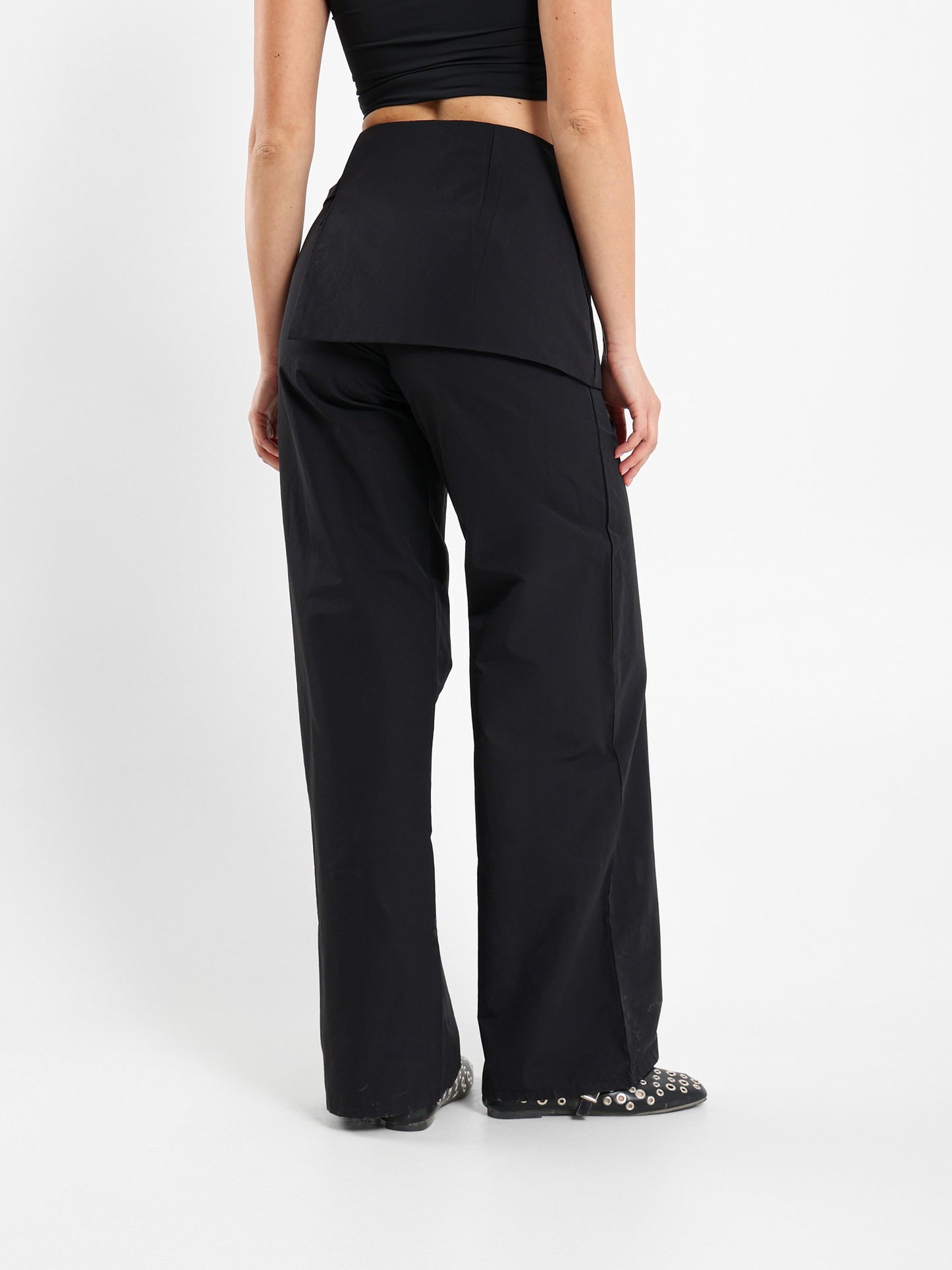 Wide Leg Pants With Overlapping Skirt Detail