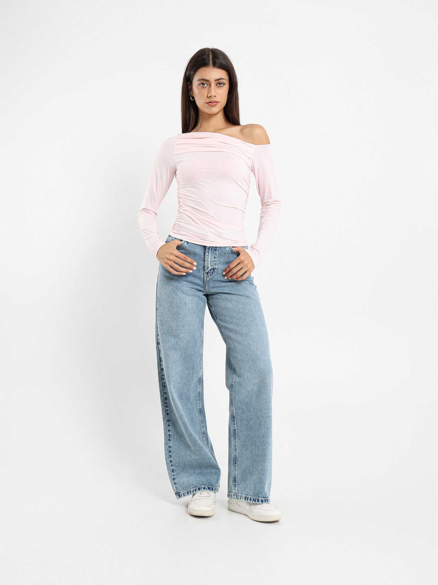 One Shoulder Ruched Long Sleeve Top