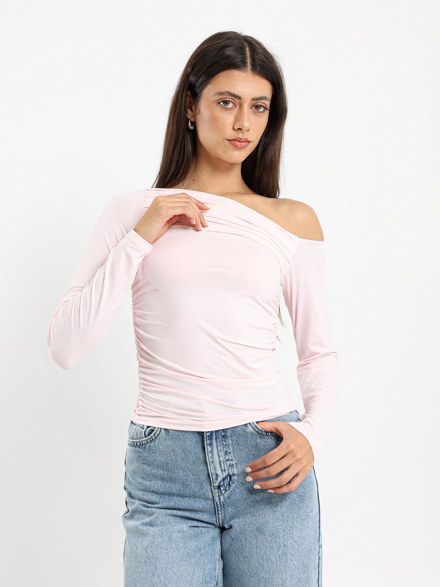 One Shoulder Ruched Long Sleeve Top