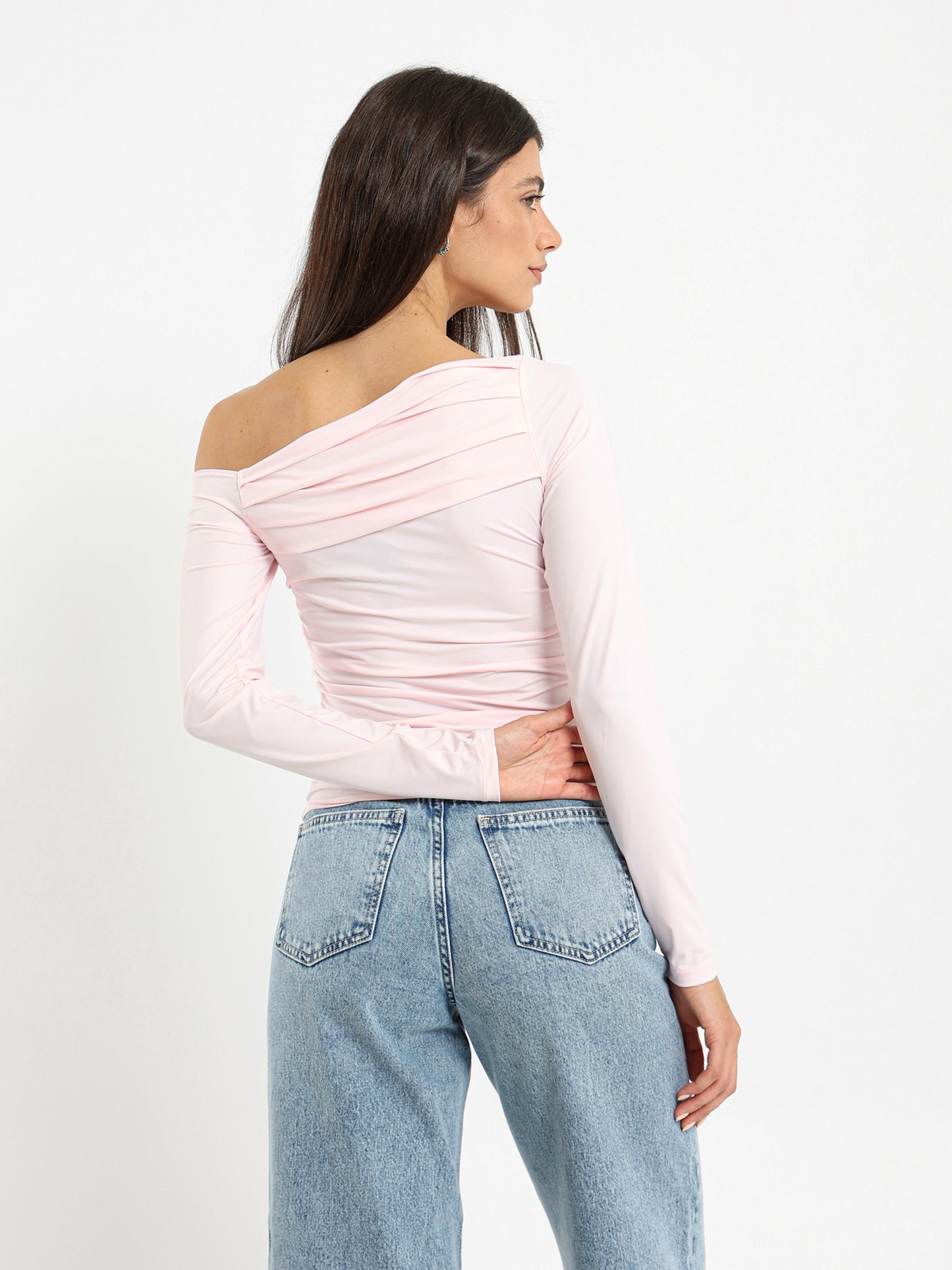 One Shoulder Ruched Long Sleeve Top