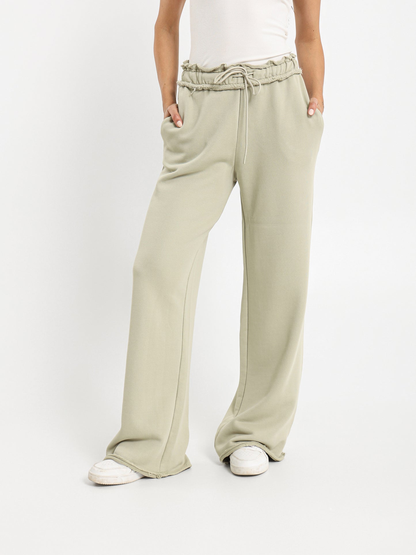 Unfinished Hem Wide Leg Sweatpants