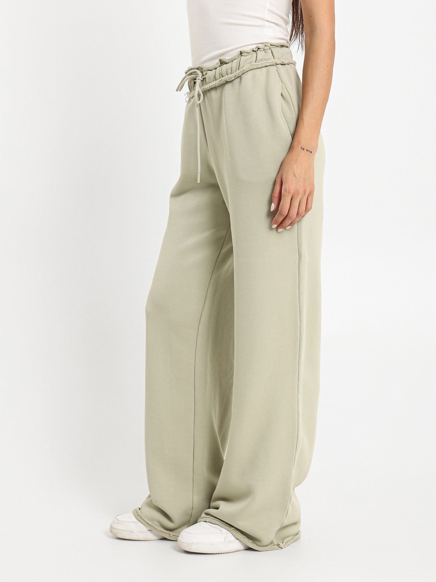 Unfinished Hem Wide Leg Sweatpants