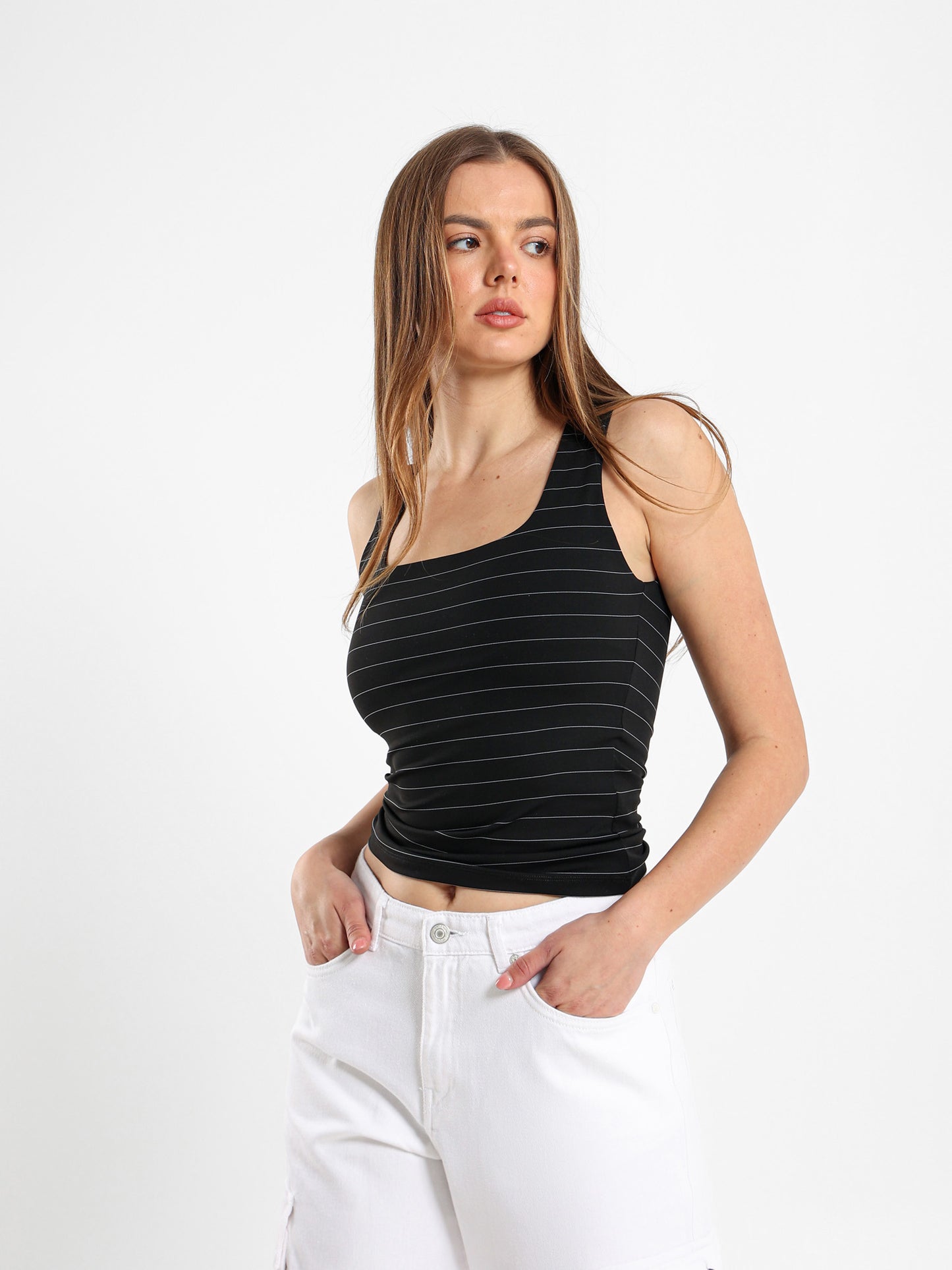 Pinstripe Sleeveless Top