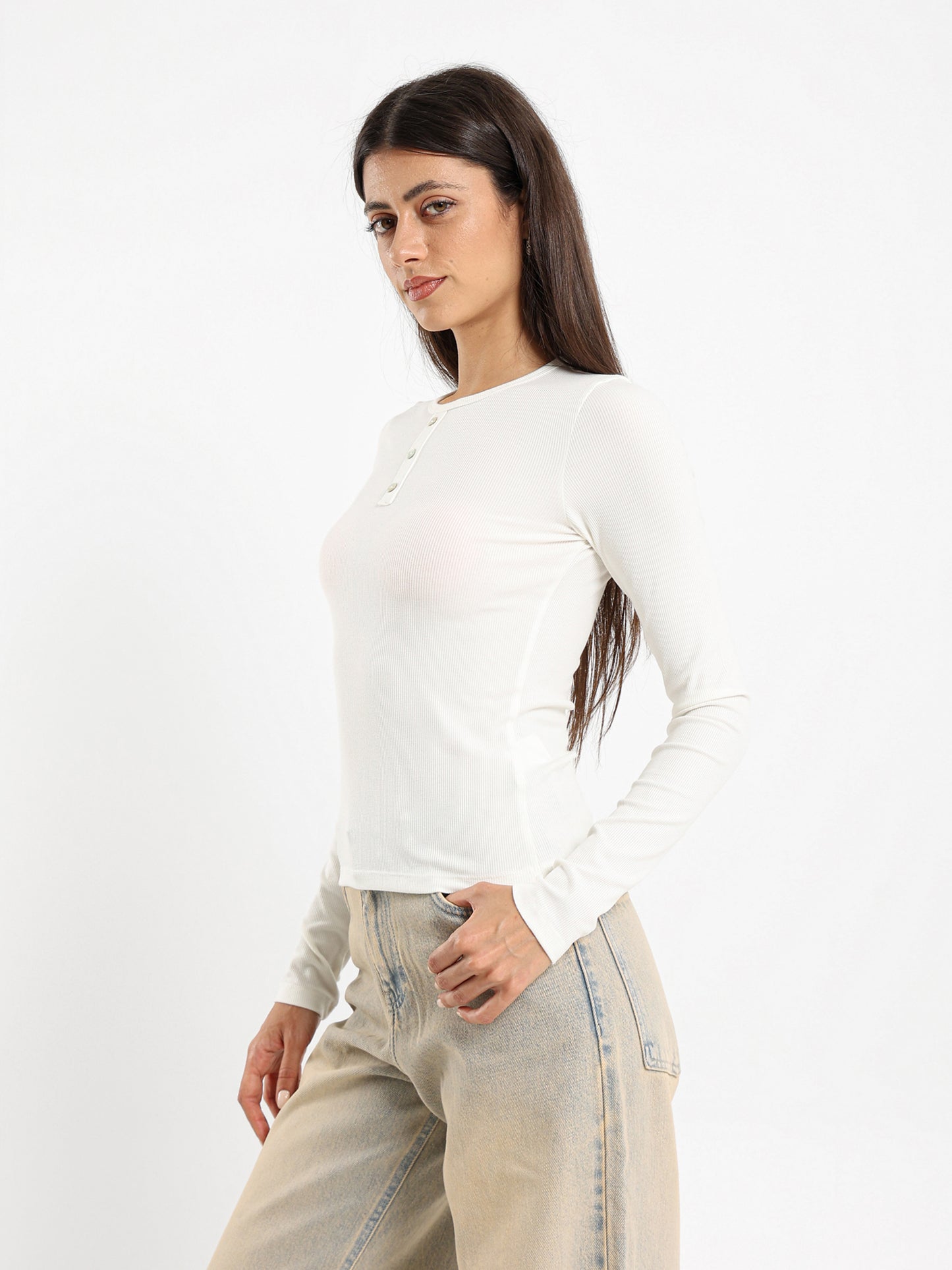 Quarter Placket Long Sleeve T-Shirt