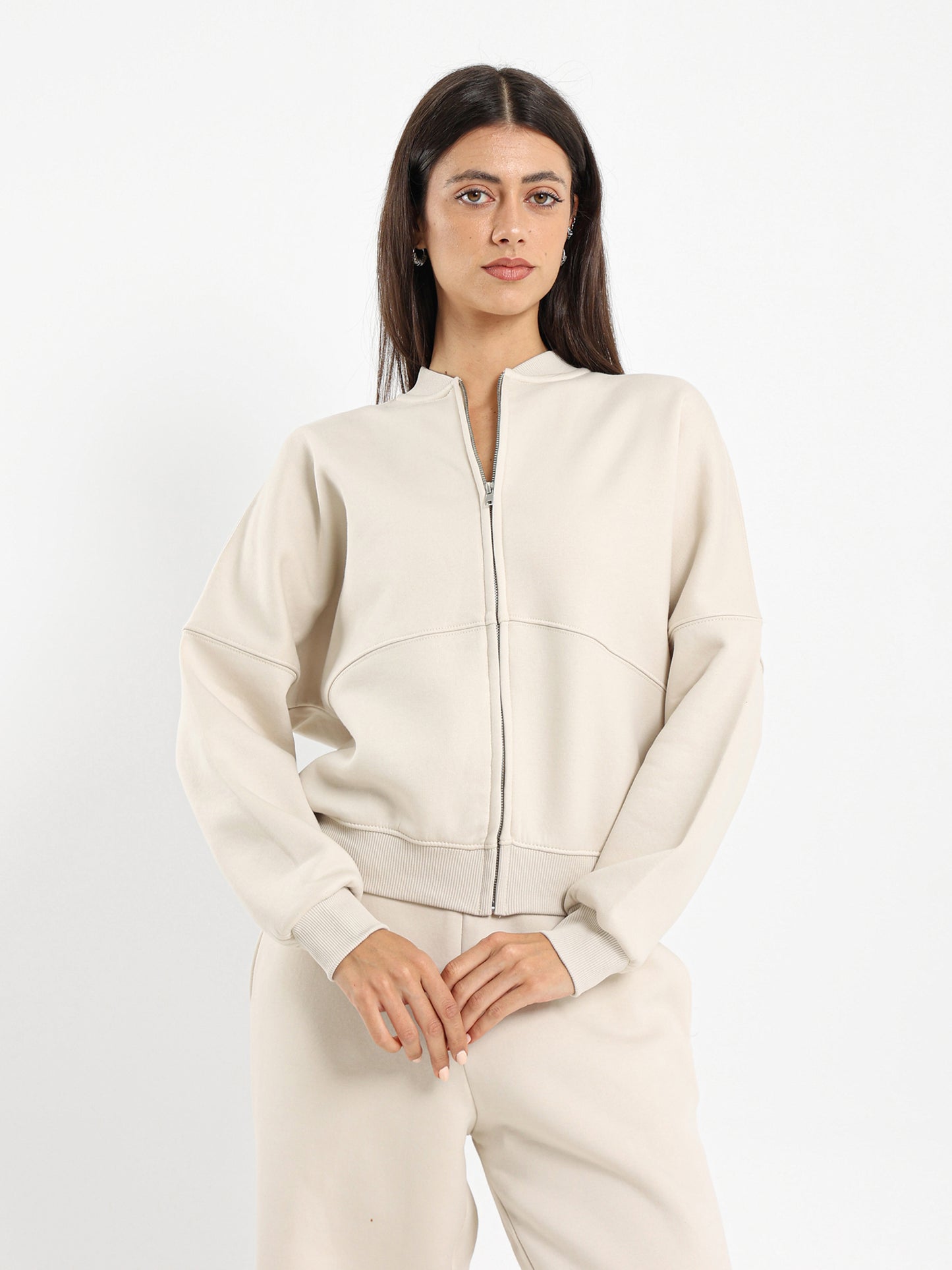 Stitched Detail Zip-Up Sweatshirt