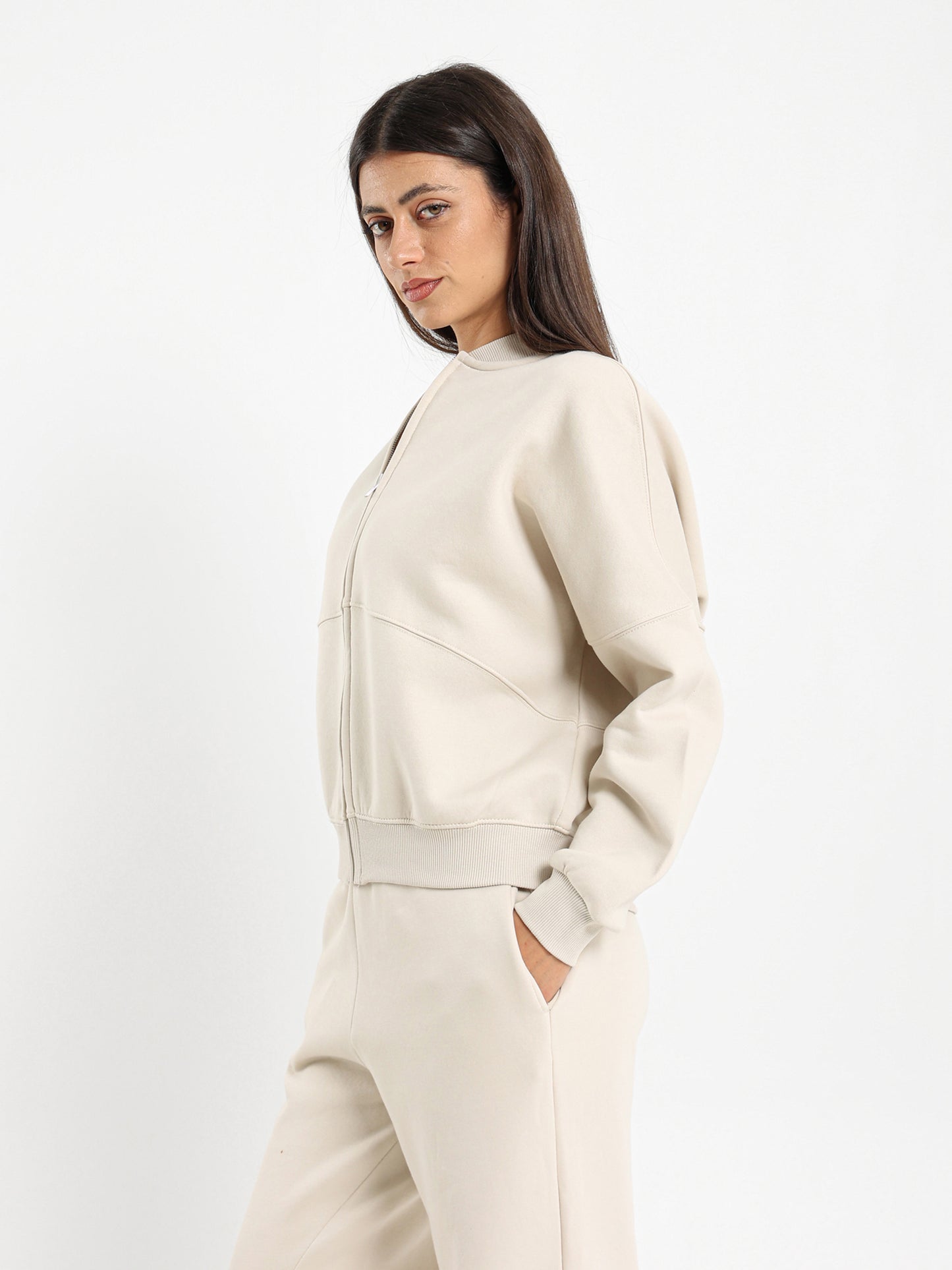 Stitched Detail Zip-Up Sweatshirt