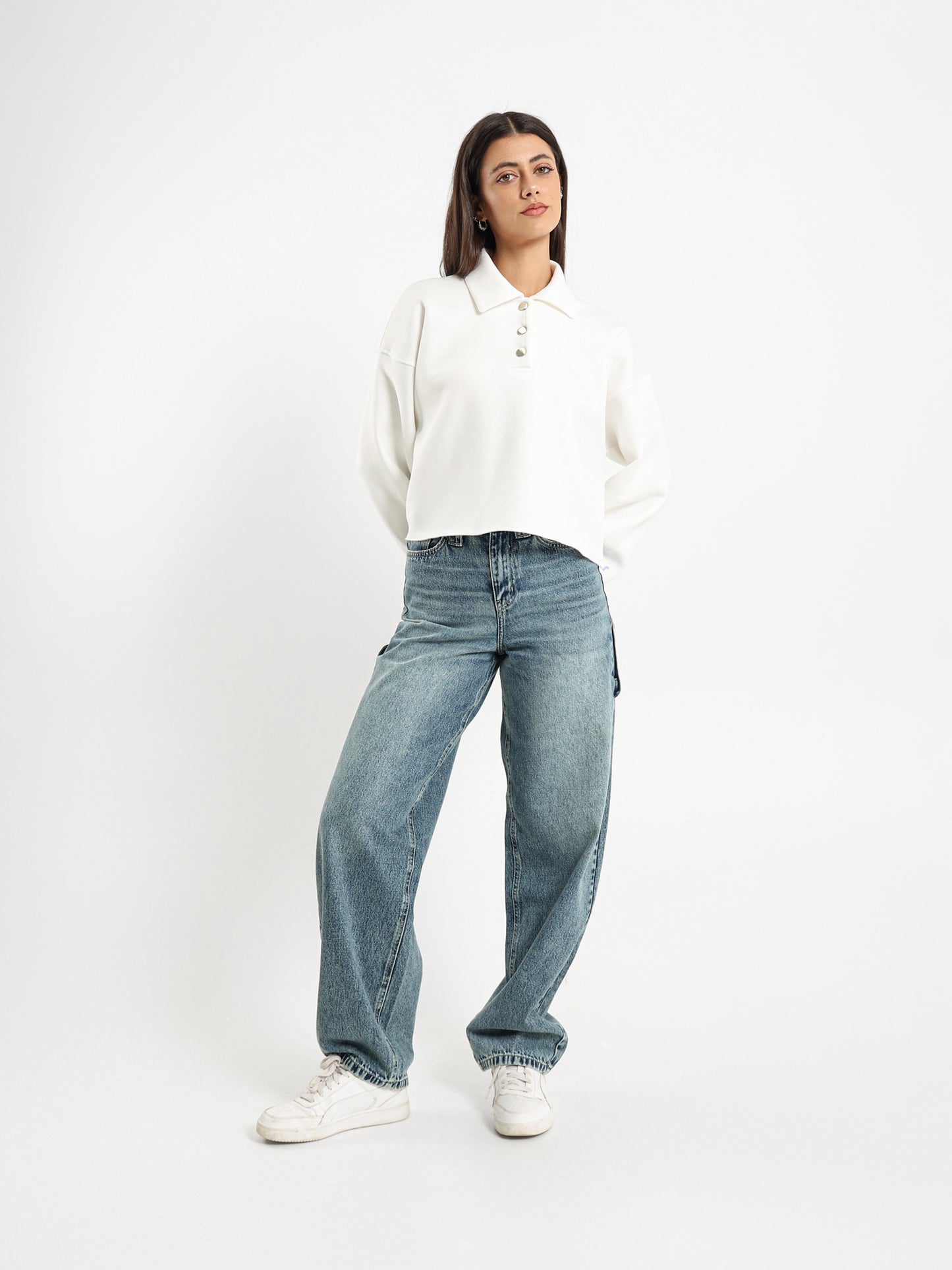 Big Collared Cropped Sweatshirt