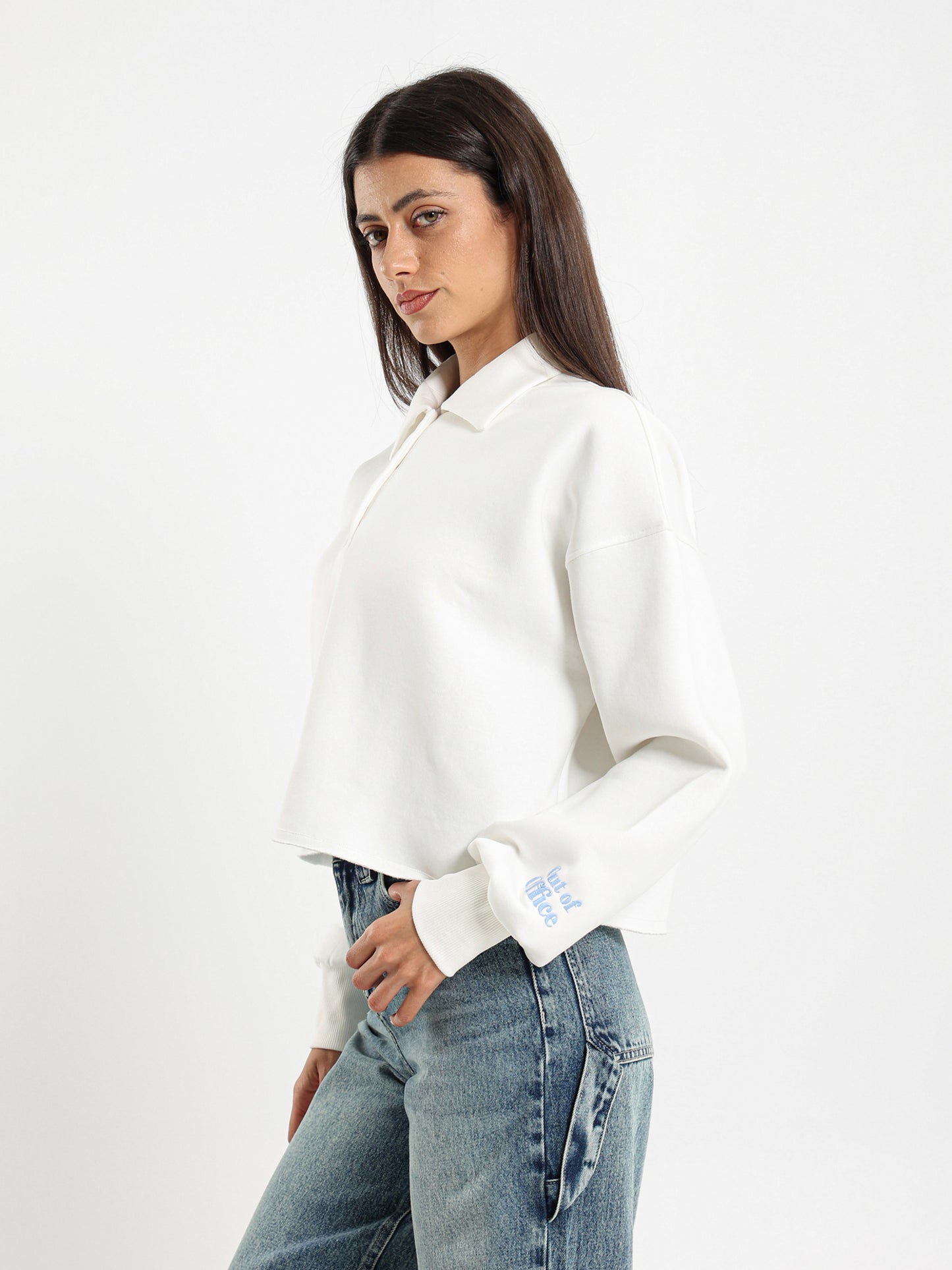Big Collared Cropped Sweatshirt