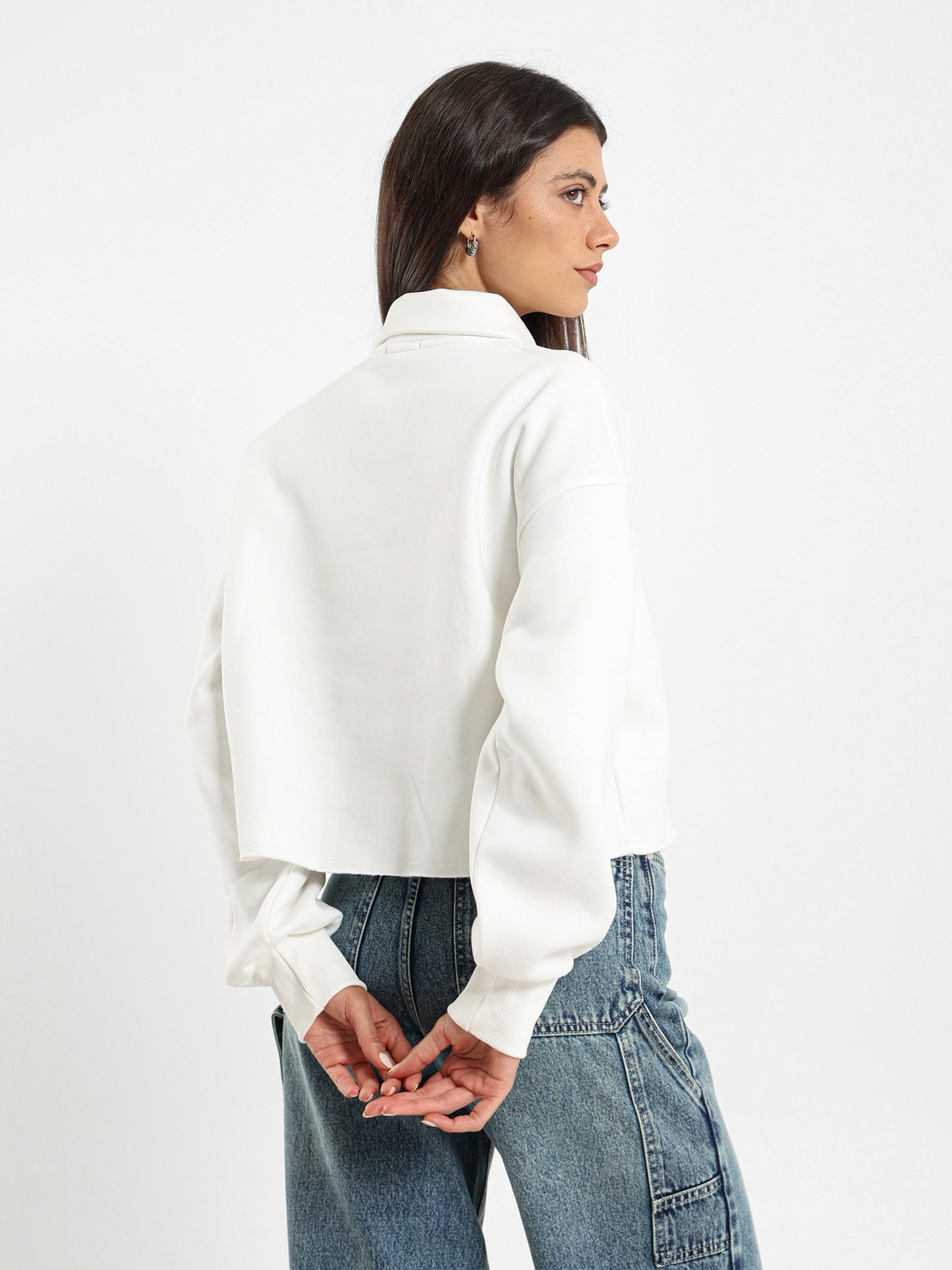 Big Collared Cropped Sweatshirt