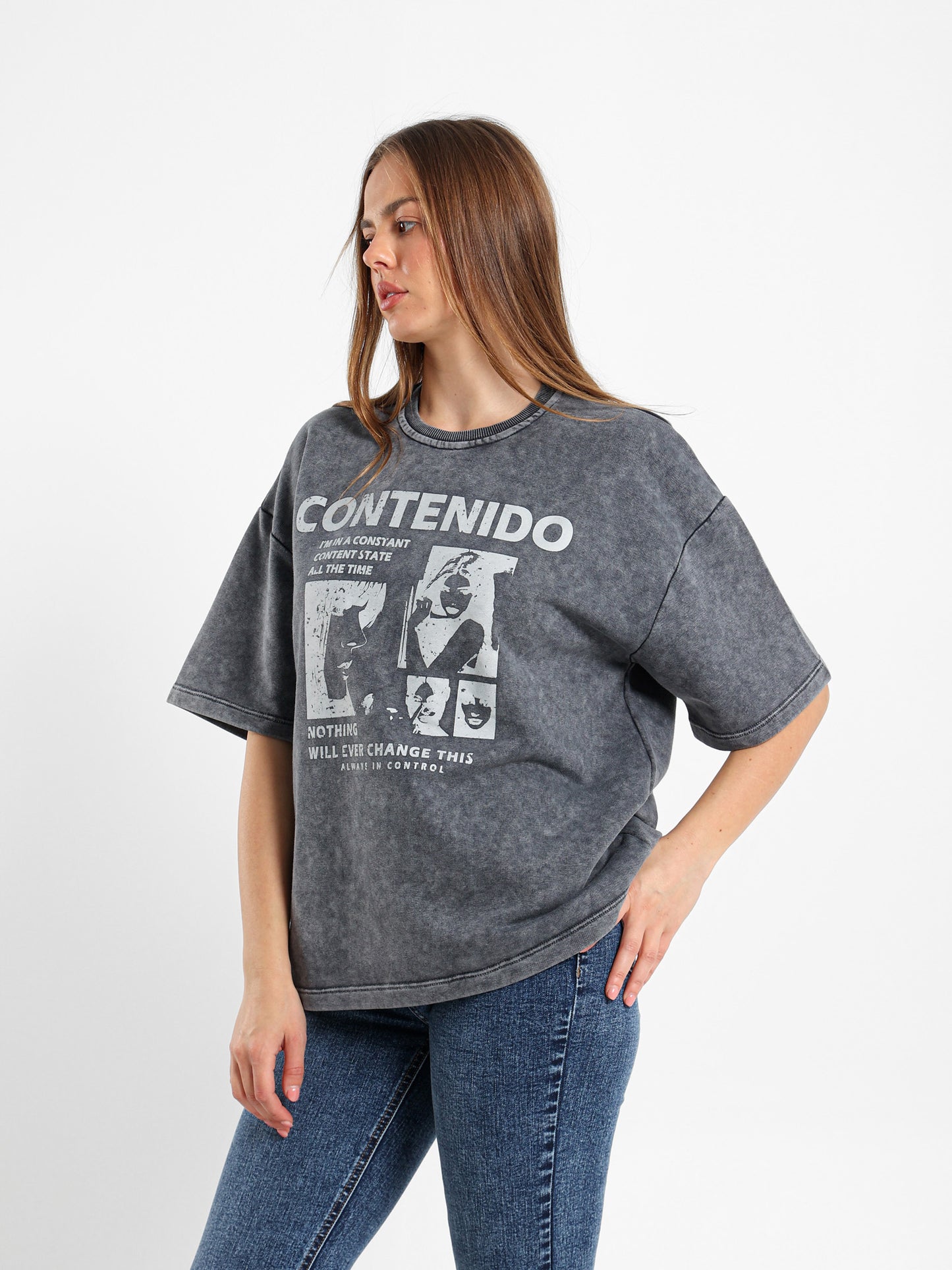 Studded Printed Oversized T-Shirt