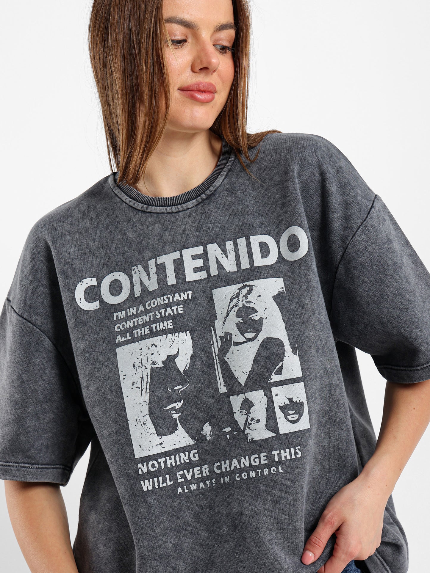 Studded Printed Oversized T-Shirt