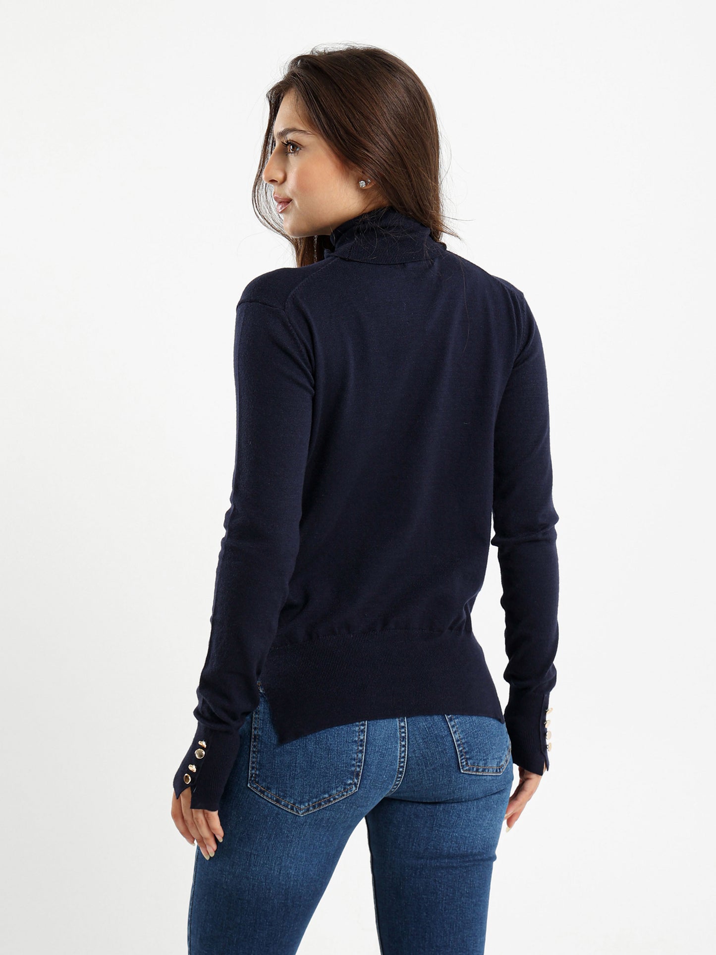 Fitted Turtleneck with Gold Buttons