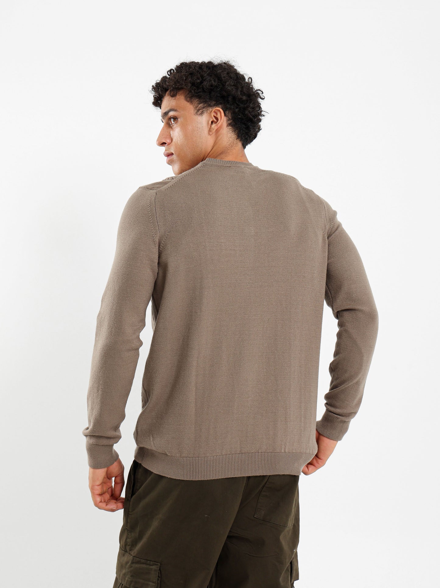 Thin Cable Knit Pullover Crew Neck
