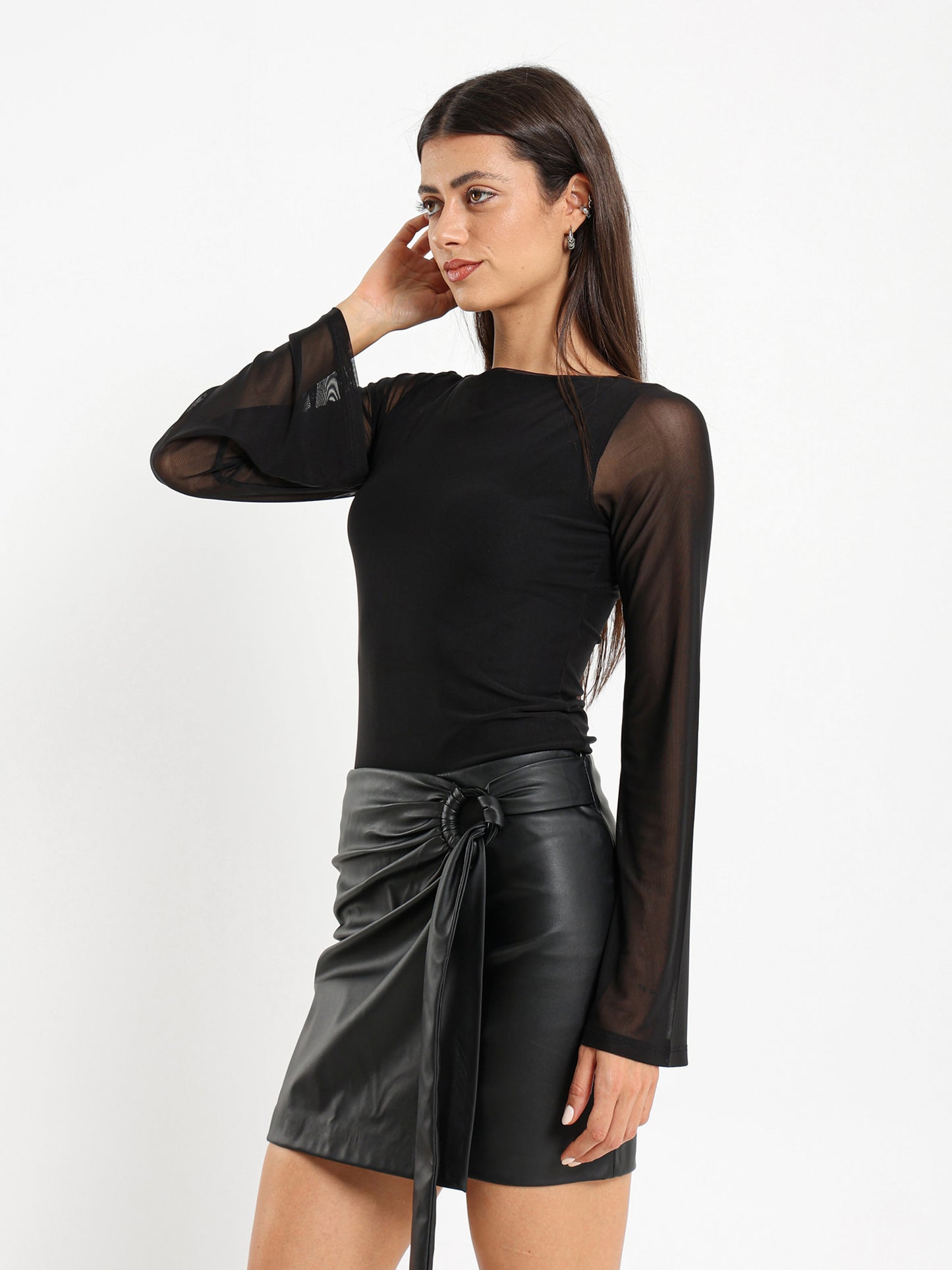 Mesh Backless Long Sleeve Top